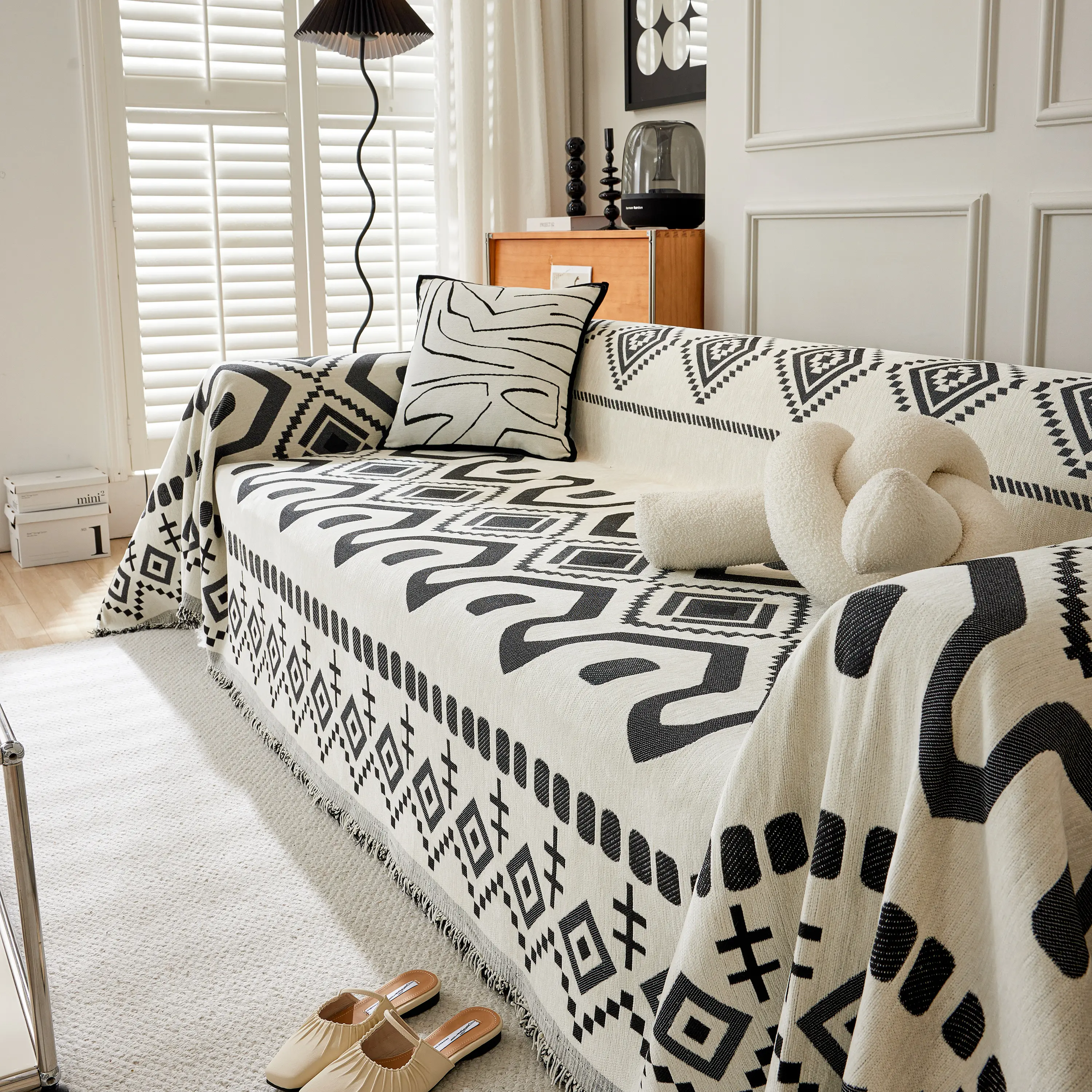 Boho Geometric Chenille Throw Sofa Cover Soft Textured Decorative Couch Blanket - Image 44
