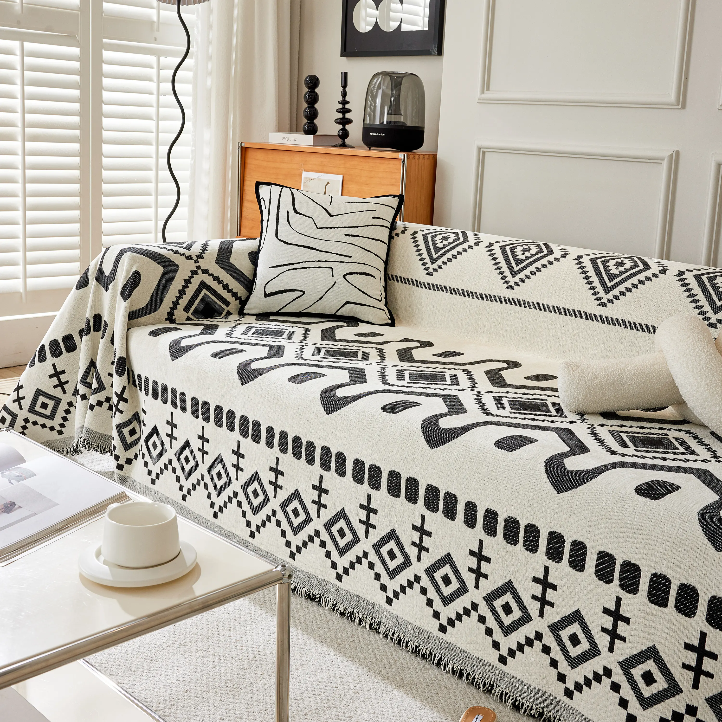 Boho Geometric Chenille Throw Sofa Cover Soft Textured Decorative Couch Blanket - Image 45