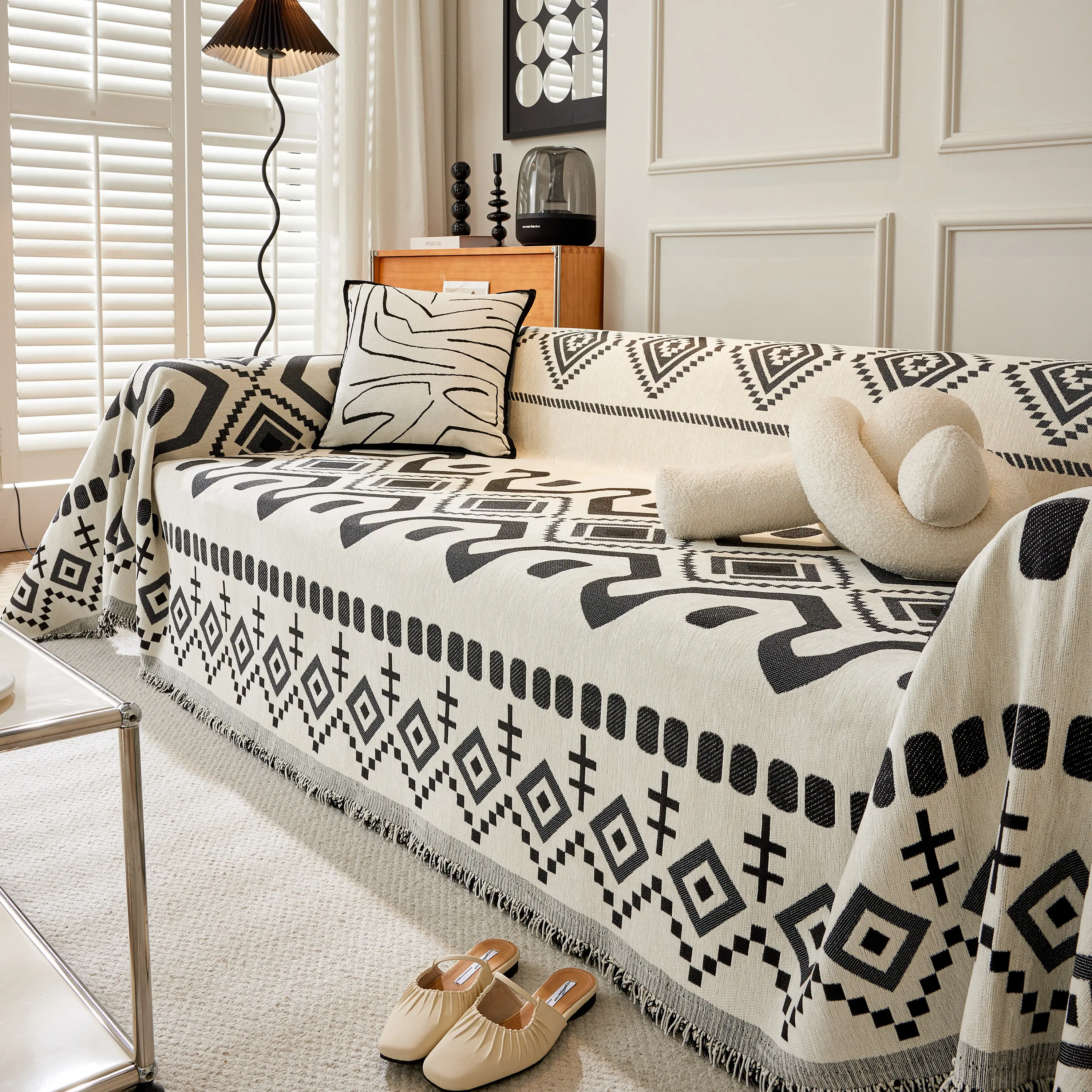 Boho Geometric Chenille Throw Sofa Cover Soft Textured Decorative Couch Blanket - Image 46