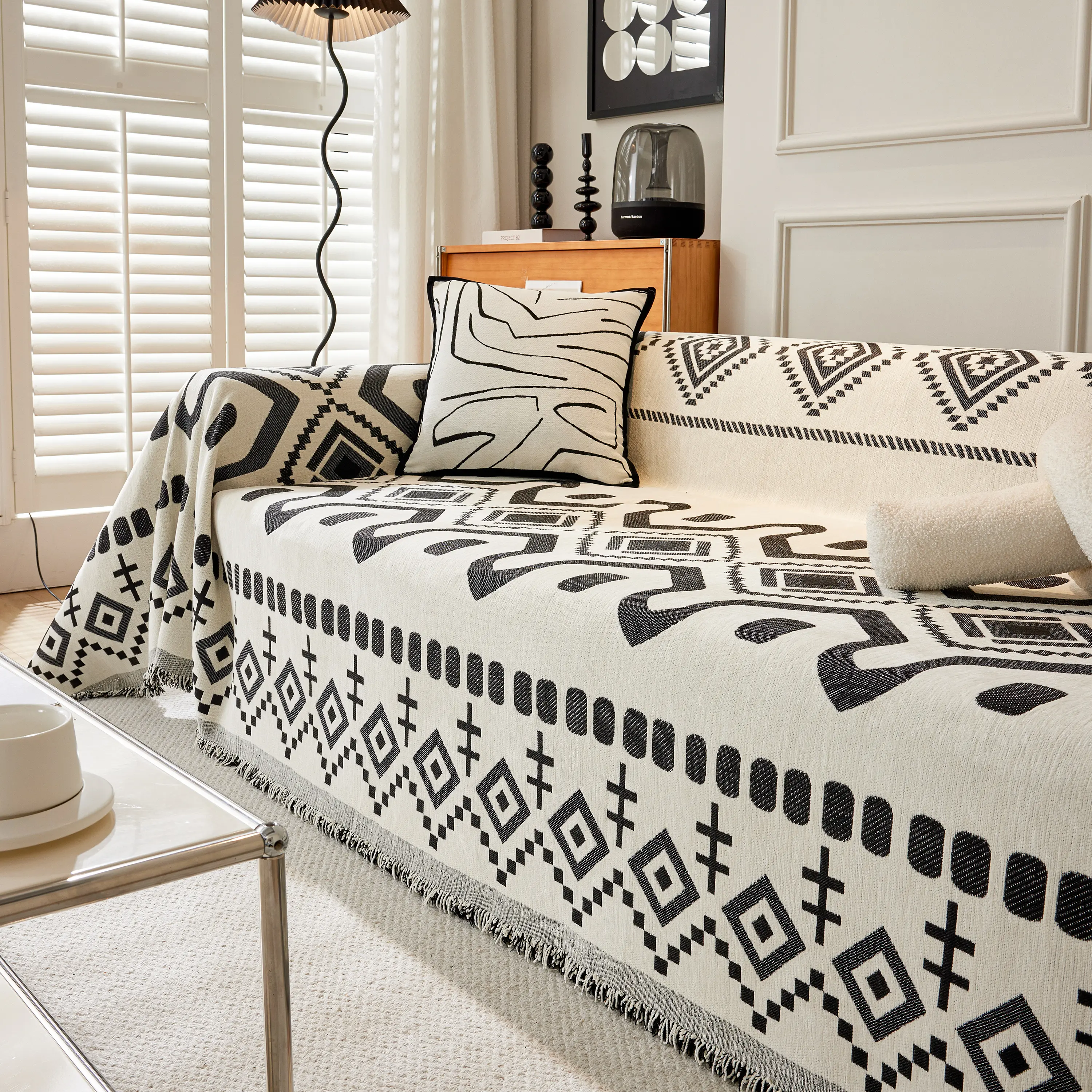 Boho Geometric Chenille Throw Sofa Cover Soft Textured Decorative Couch Blanket - Image 47