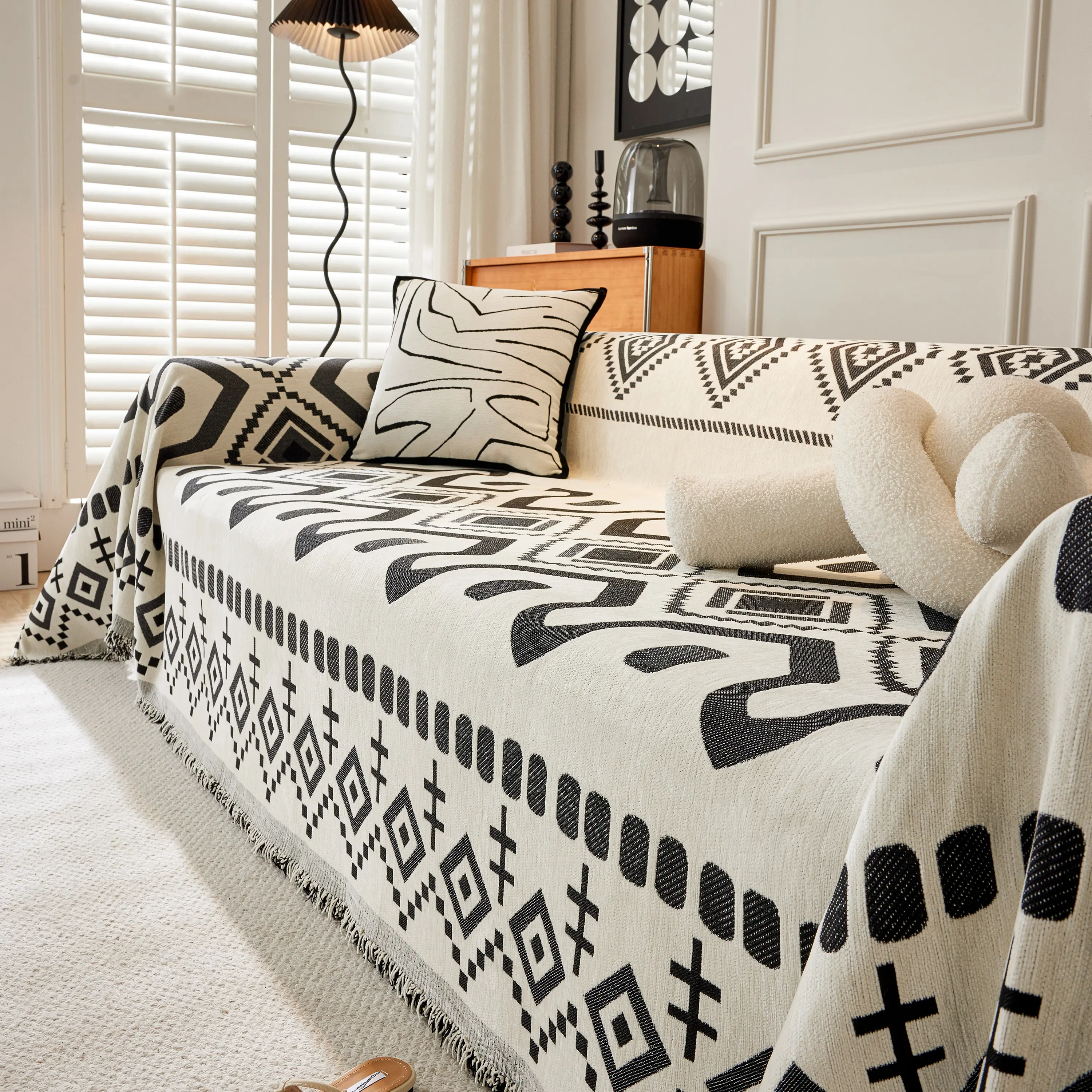 Boho Geometric Chenille Throw Sofa Cover Soft Textured Decorative Couch Blanket - Image 48