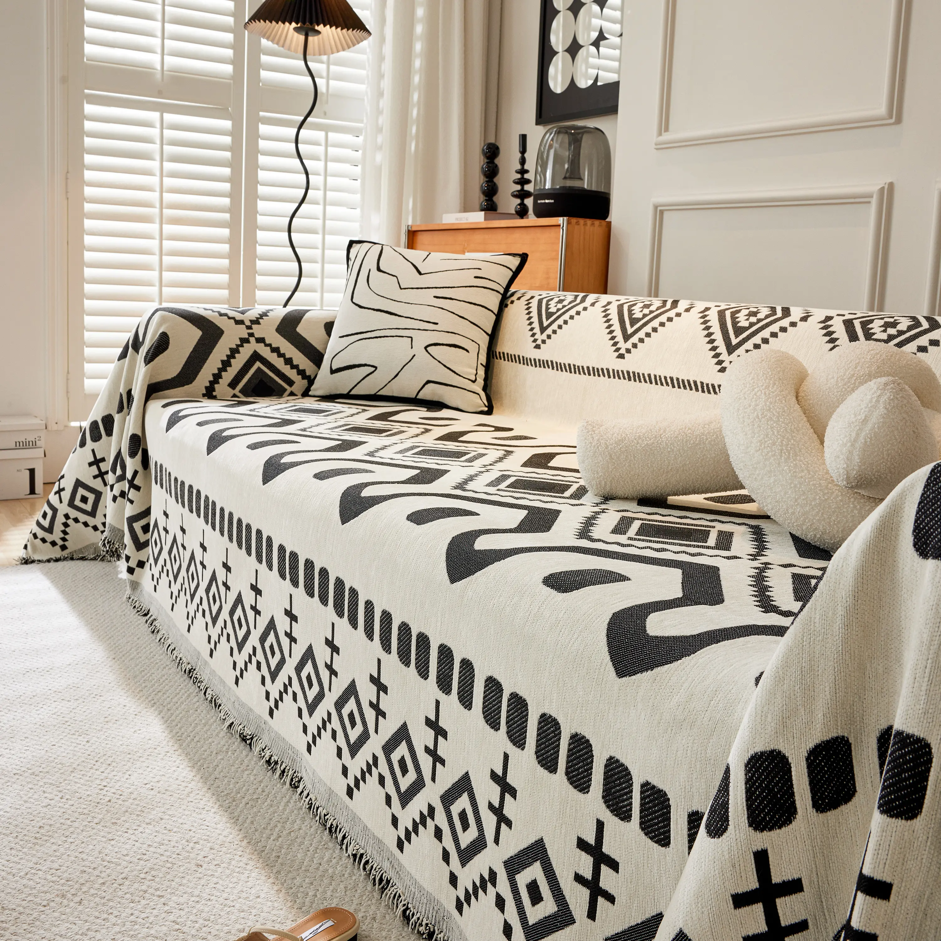 Boho Geometric Chenille Throw Sofa Cover Soft Textured Decorative Couch Blanket - Image 49