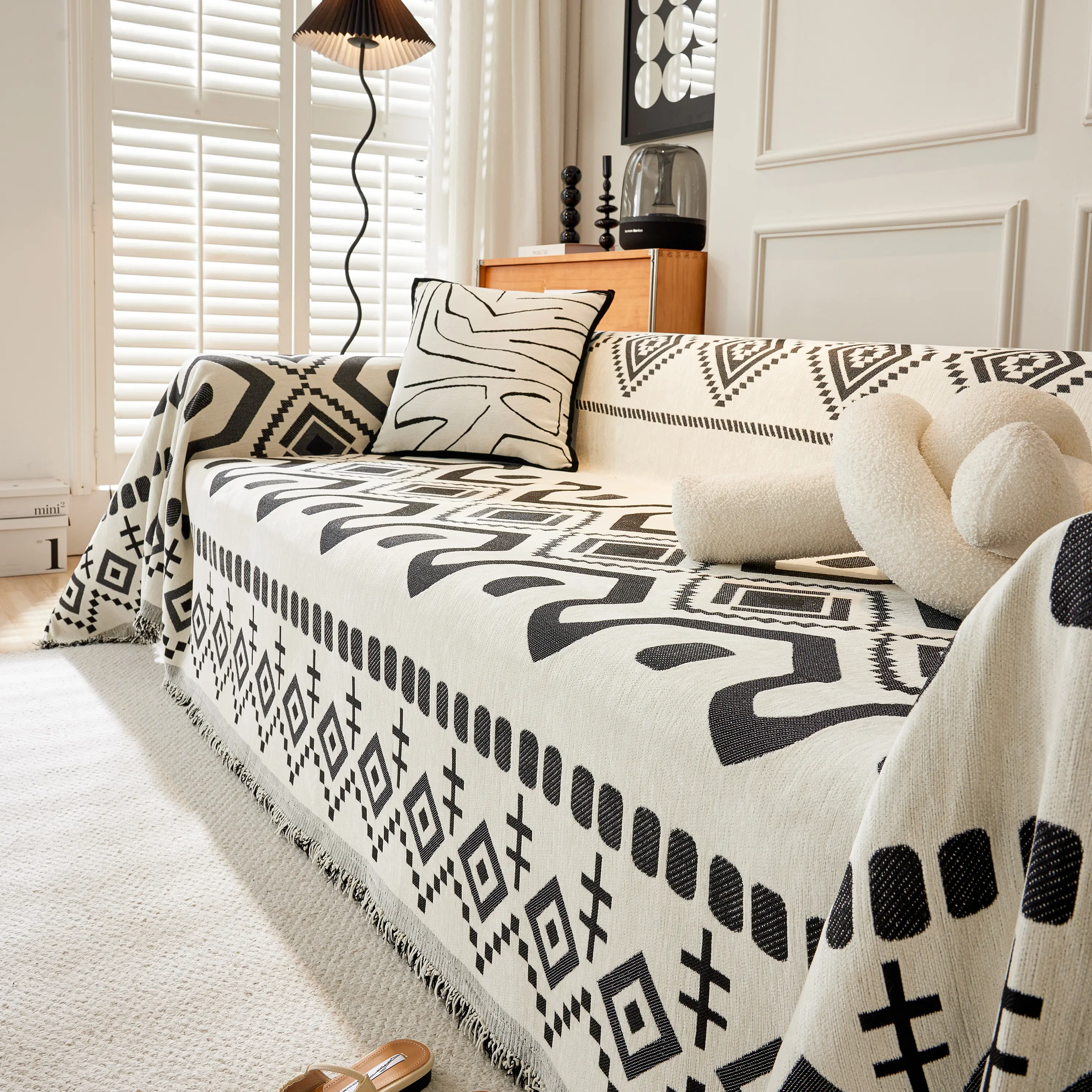 Boho Geometric Chenille Throw Sofa Cover Soft Textured Decorative Couch Blanket - Image 50
