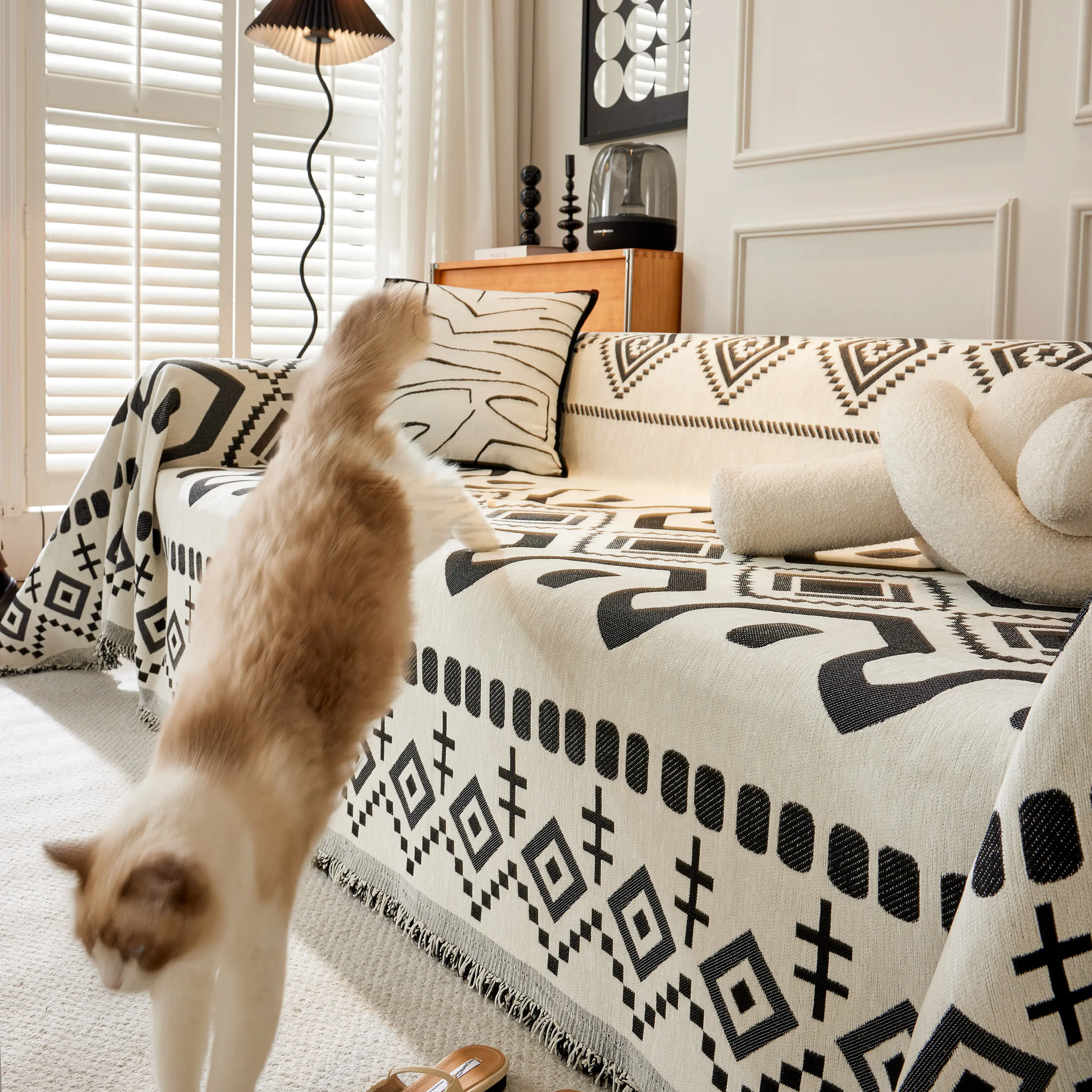 Boho Geometric Chenille Throw Sofa Cover Soft Textured Decorative Couch Blanket - Image 51
