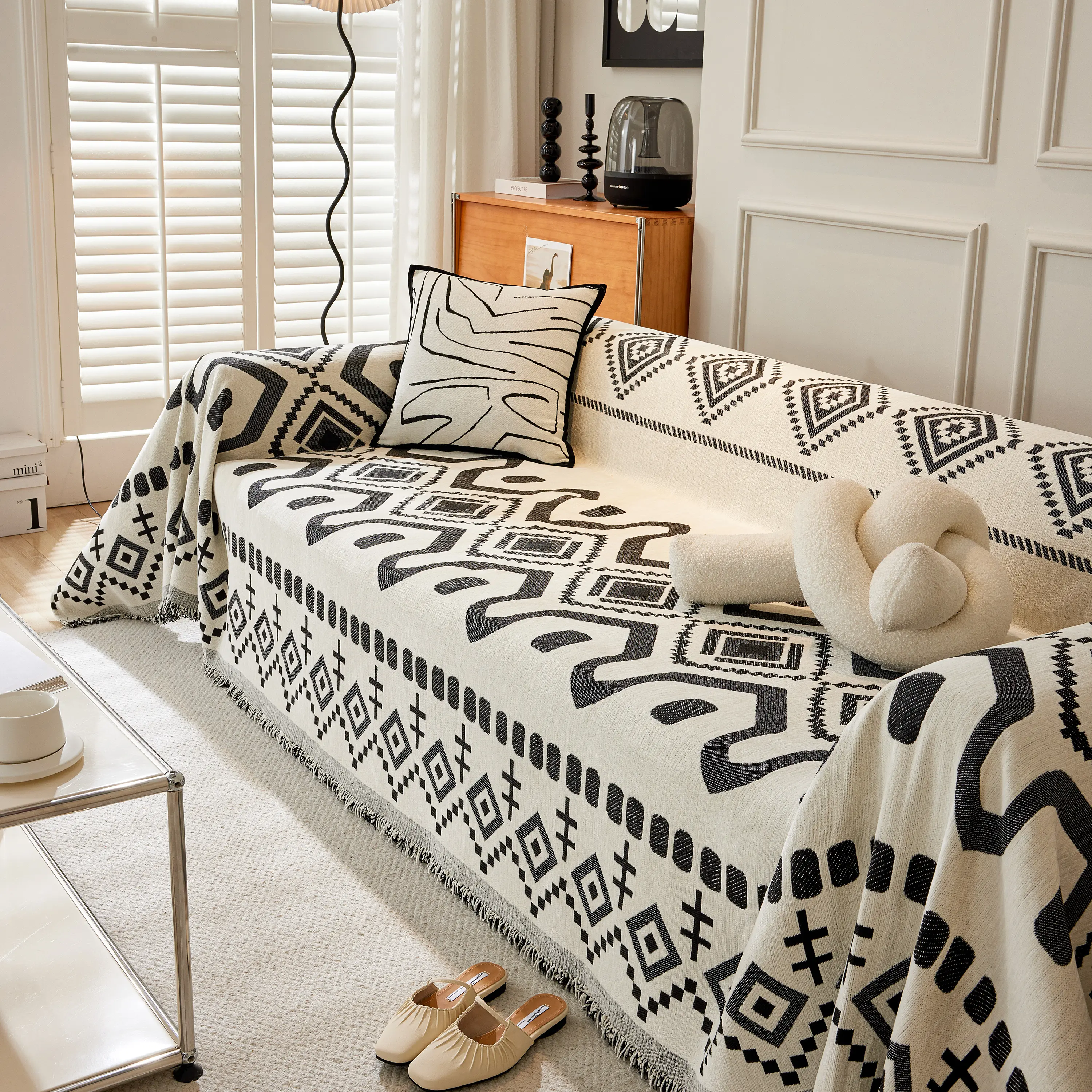 Boho Geometric Chenille Throw Sofa Cover Soft Textured Decorative Couch Blanket - Image 52