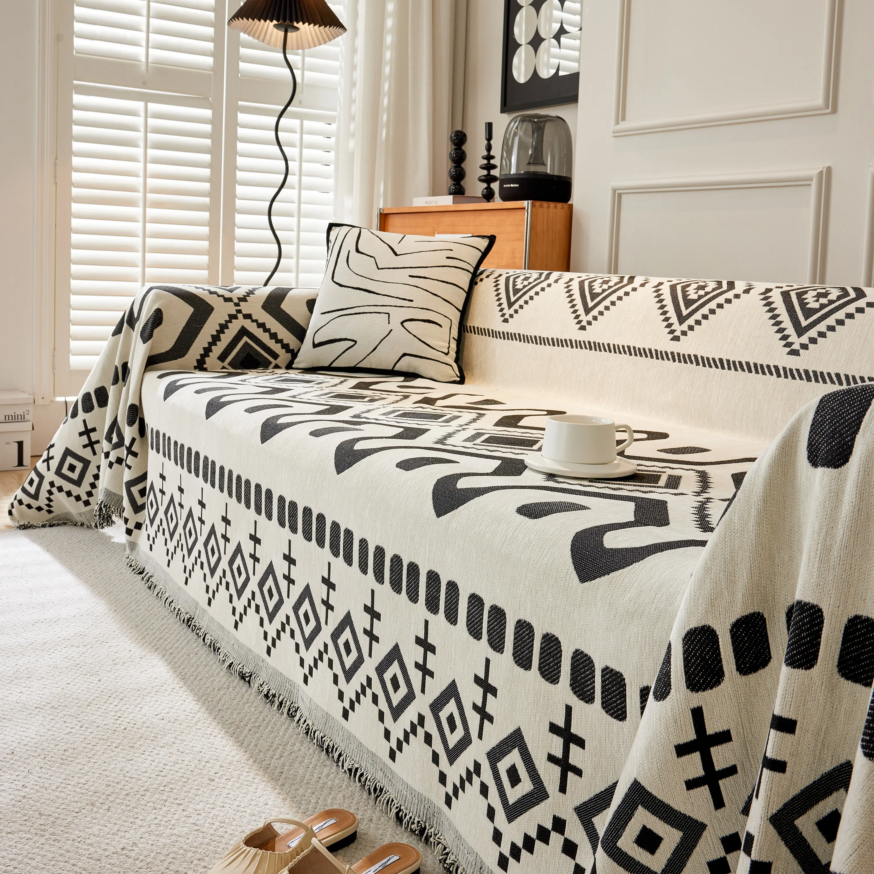 Boho Geometric Chenille Throw Sofa Cover Soft Textured Decorative Couch Blanket - Image 53