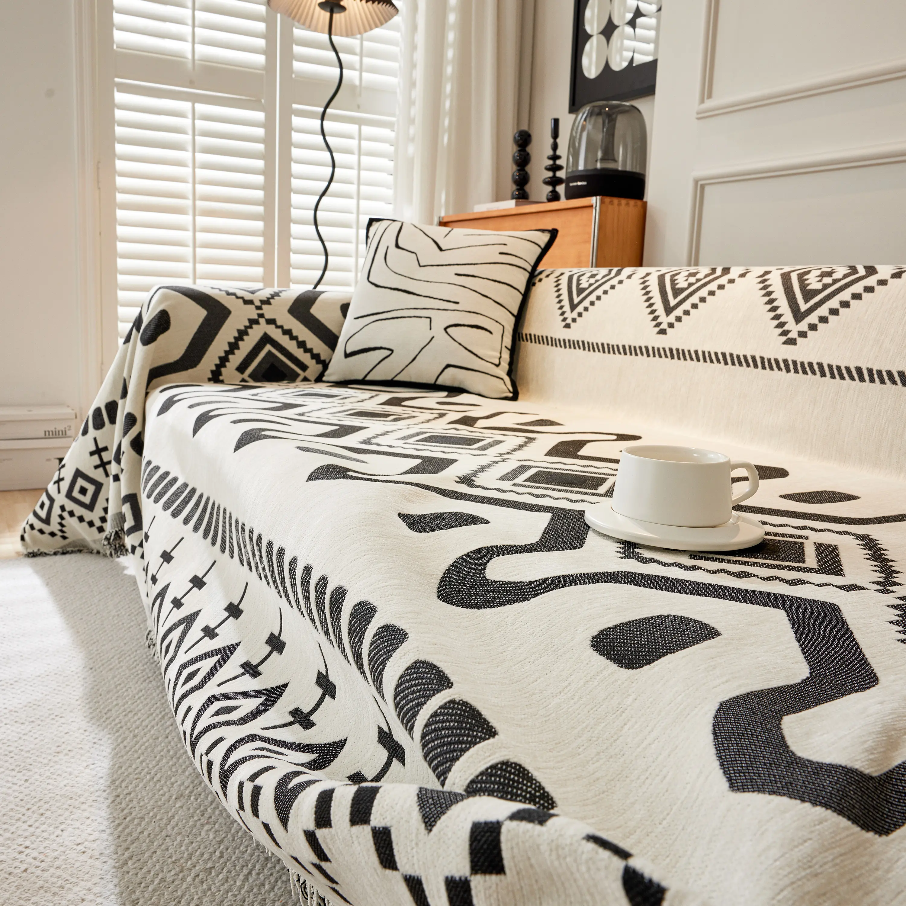 Boho Geometric Chenille Throw Sofa Cover Soft Textured Decorative Couch Blanket - Image 54