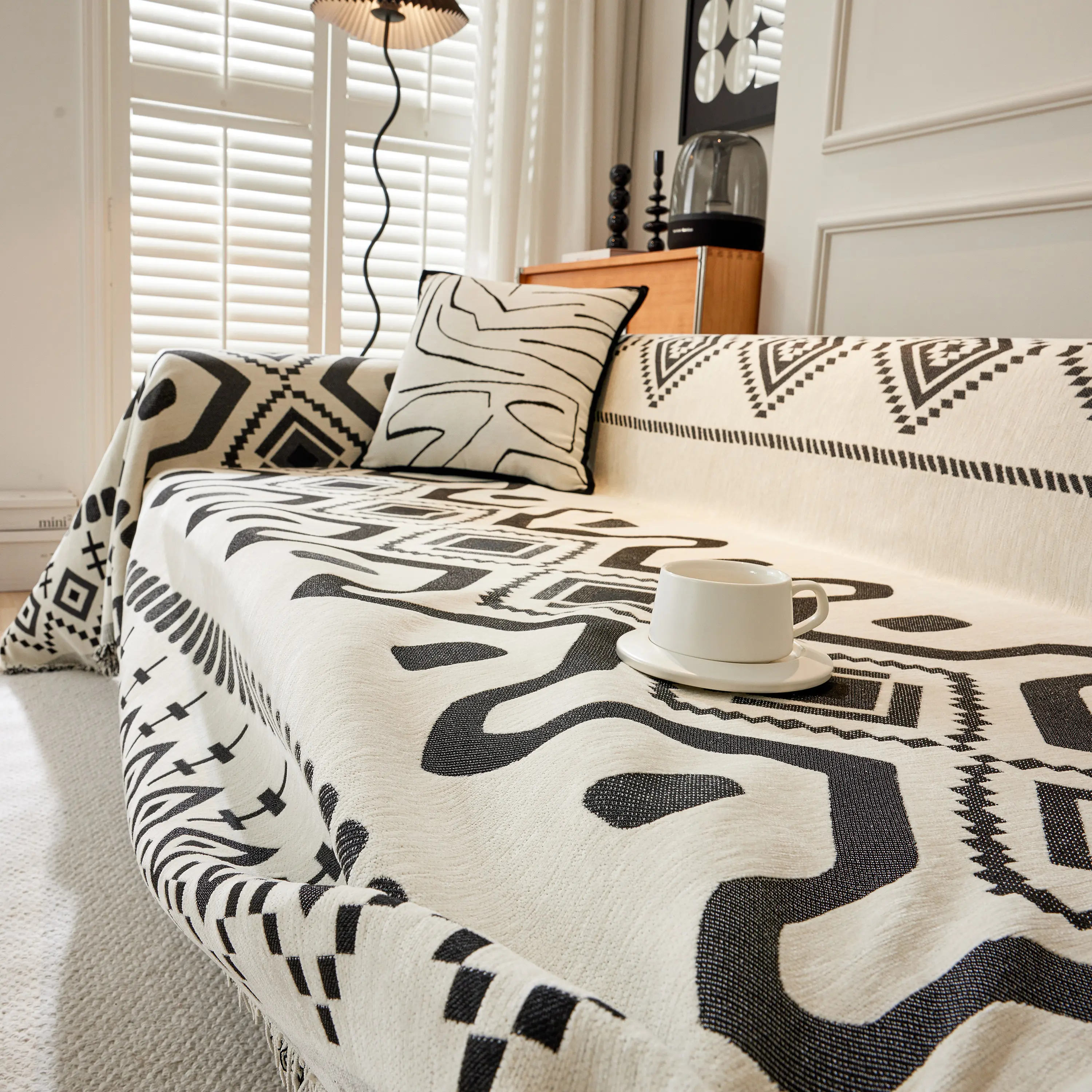 Boho Geometric Chenille Throw Sofa Cover Soft Textured Decorative Couch Blanket - Image 55