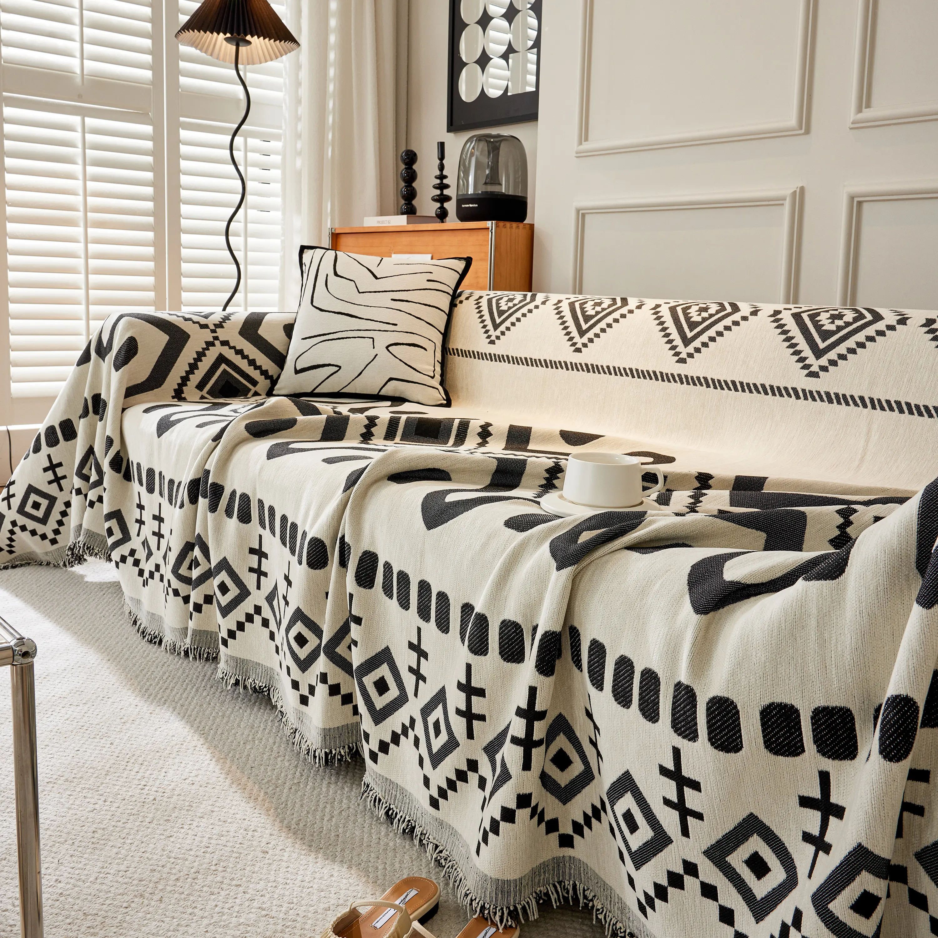 Boho Geometric Chenille Throw Sofa Cover Soft Textured Decorative Couch Blanket - Image 56