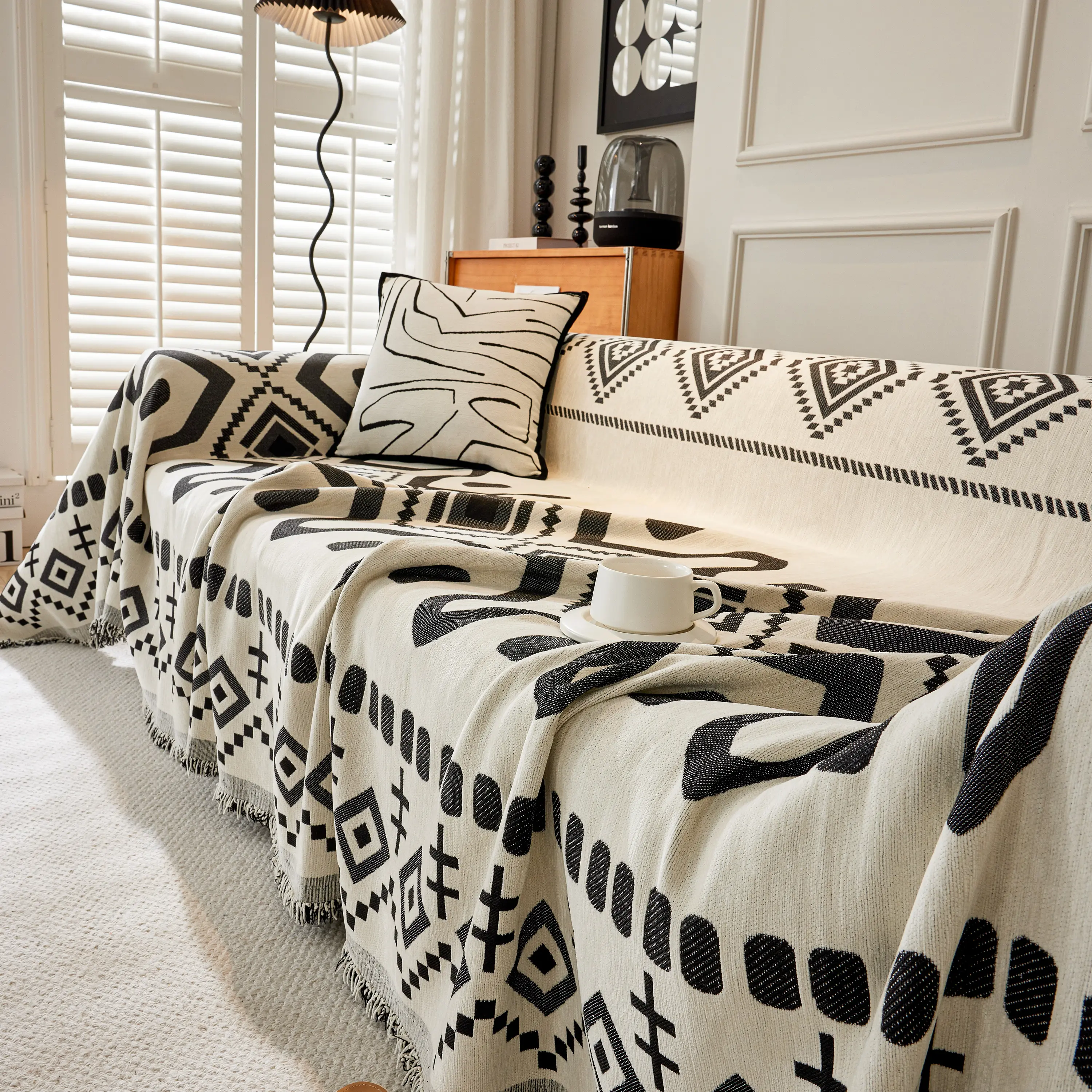 Boho Geometric Chenille Throw Sofa Cover Soft Textured Decorative Couch Blanket - Image 57