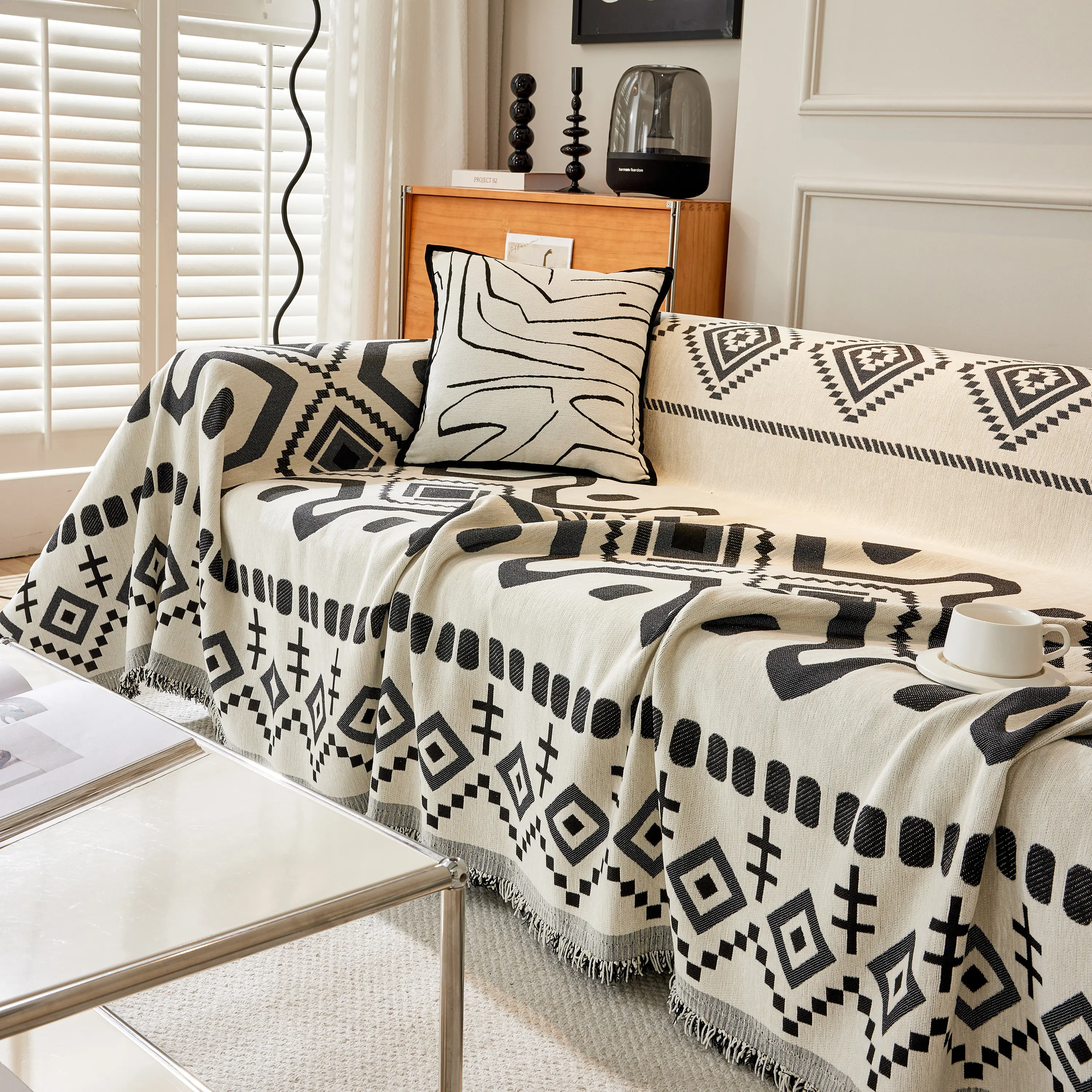 Boho Geometric Chenille Throw Sofa Cover Soft Textured Decorative Couch Blanket - Image 58