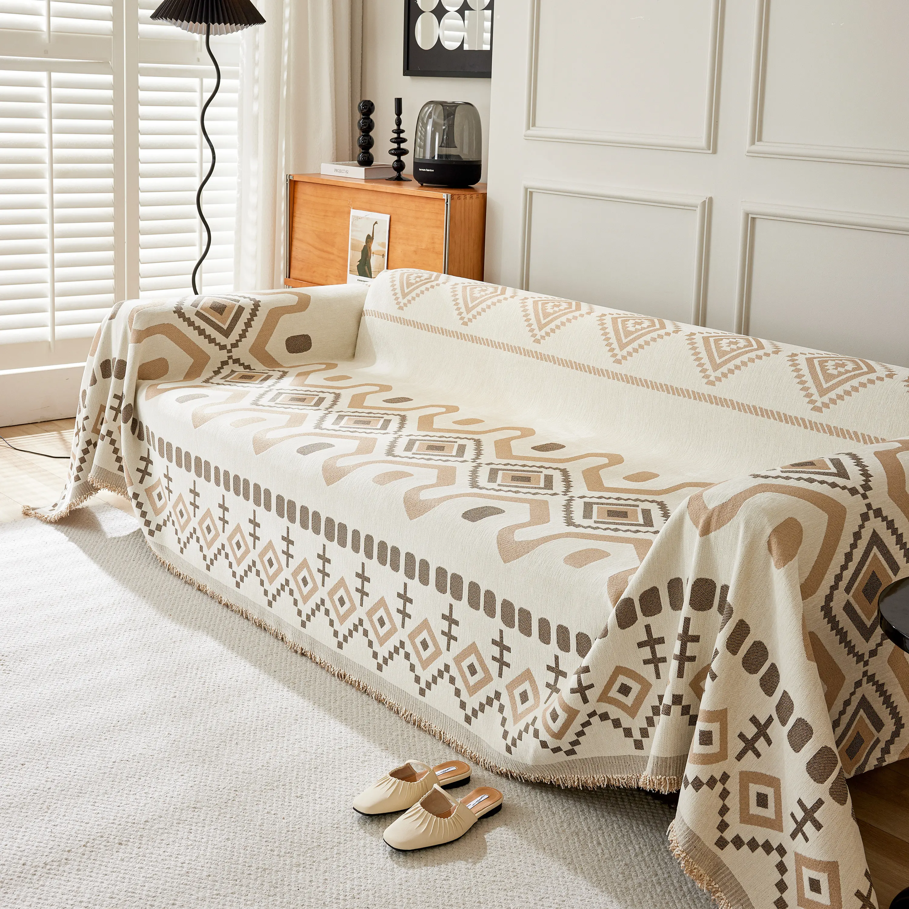 Boho Geometric Chenille Throw Sofa Cover Soft Textured Decorative Couch Blanket - Image 60