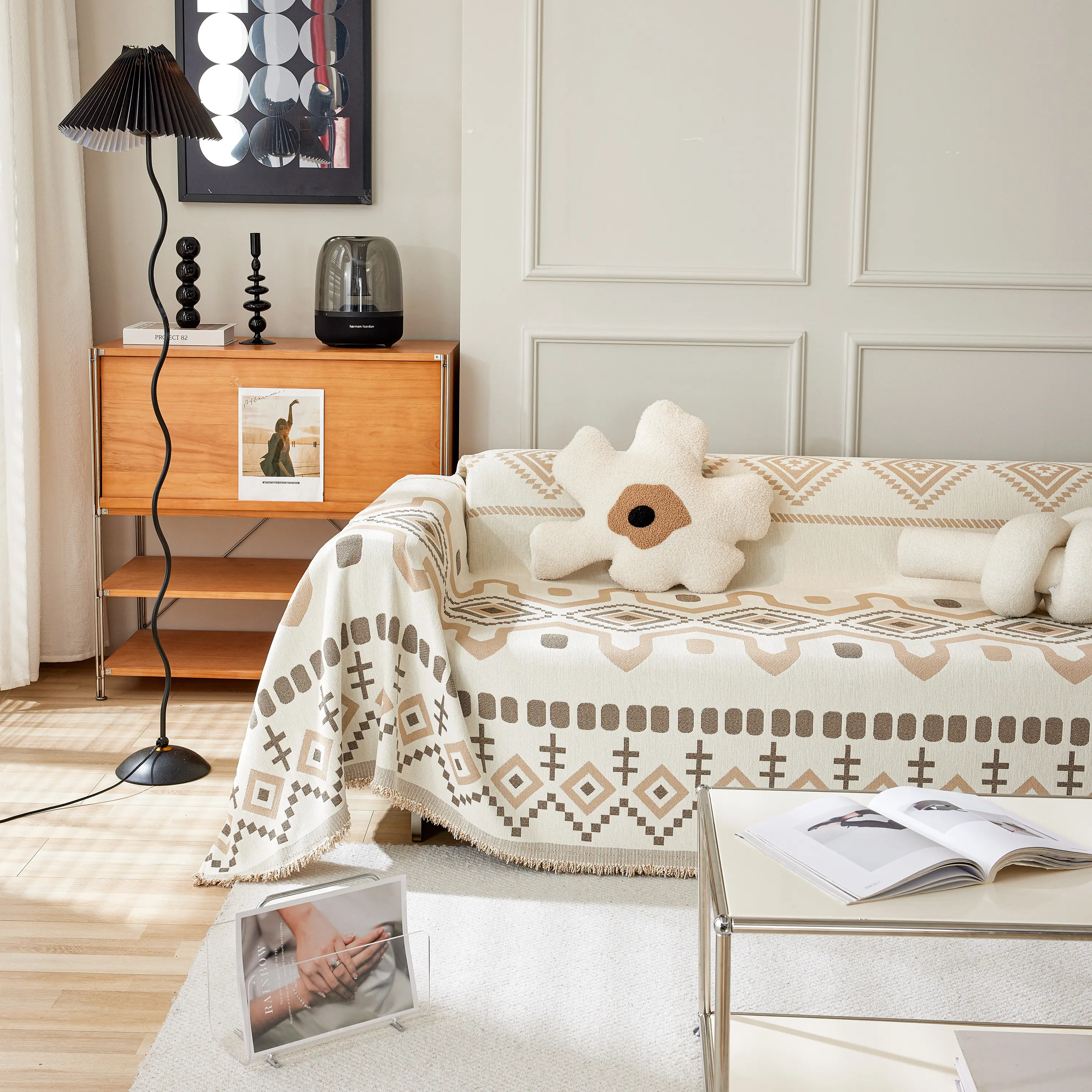 Boho Geometric Chenille Throw Sofa Cover Soft Textured Decorative Couch Blanket - Image 62