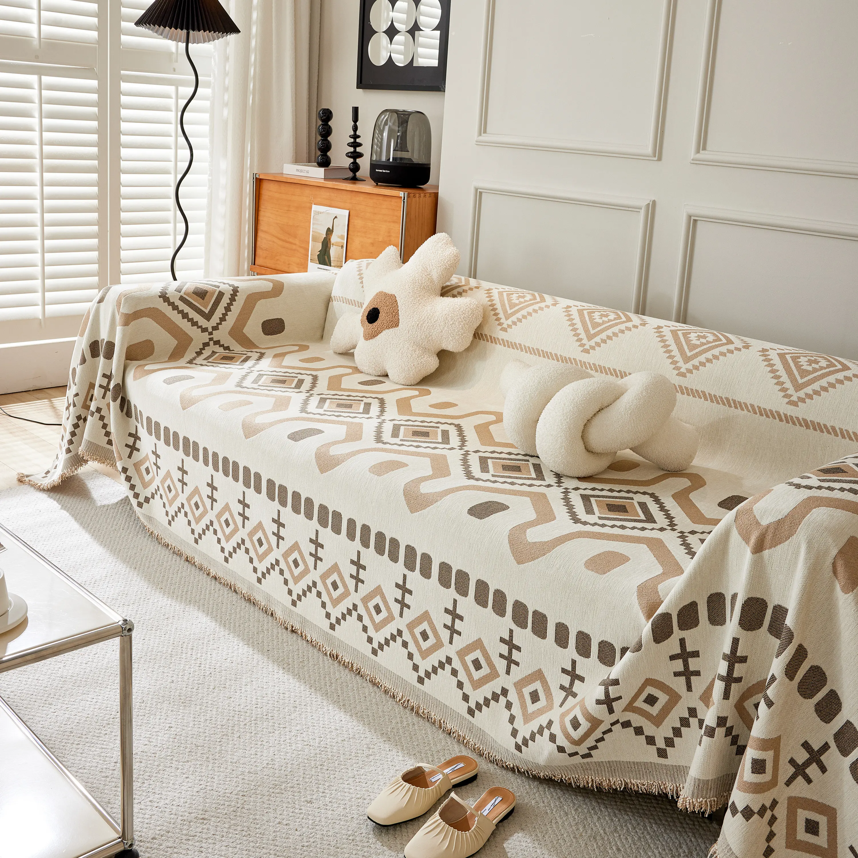 Boho Geometric Chenille Throw Sofa Cover Soft Textured Decorative Couch Blanket - Image 68