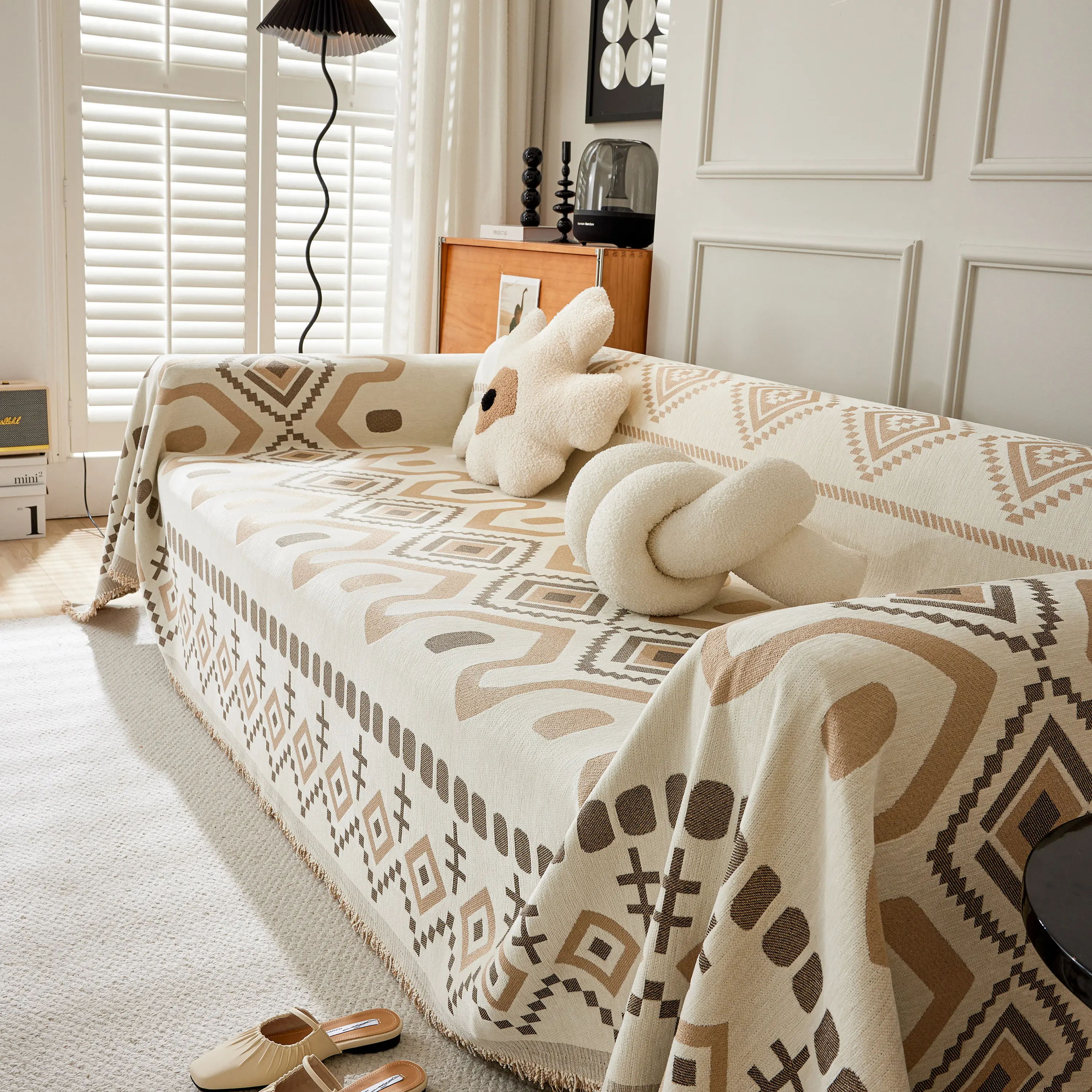 Boho Geometric Chenille Throw Sofa Cover Soft Textured Decorative Couch Blanket - Image 69