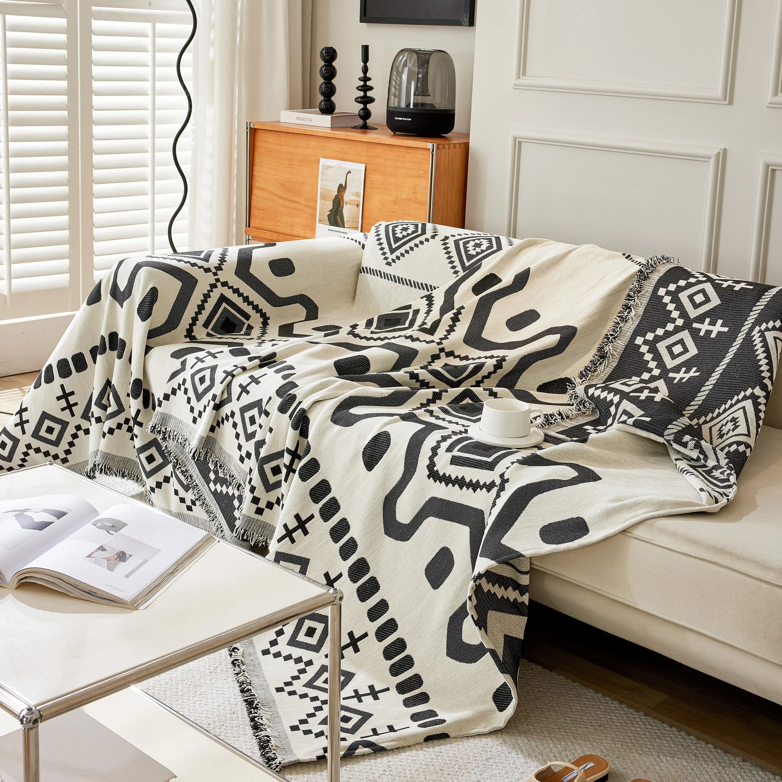 Boho Geometric Chenille Throw Sofa Cover Soft Textured Decorative Couch Blanket - Image 7