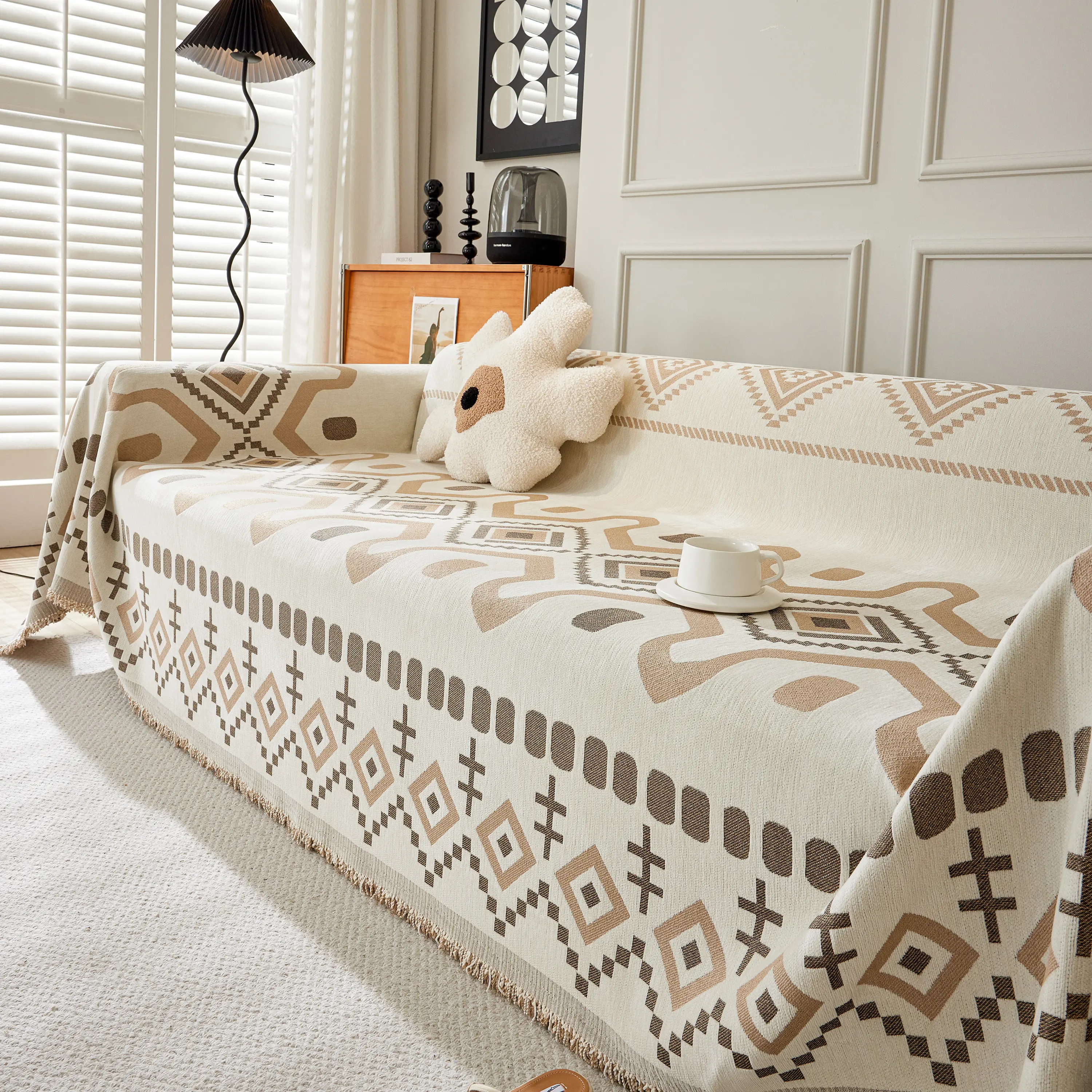 Boho Geometric Chenille Throw Sofa Cover Soft Textured Decorative Couch Blanket - Image 70