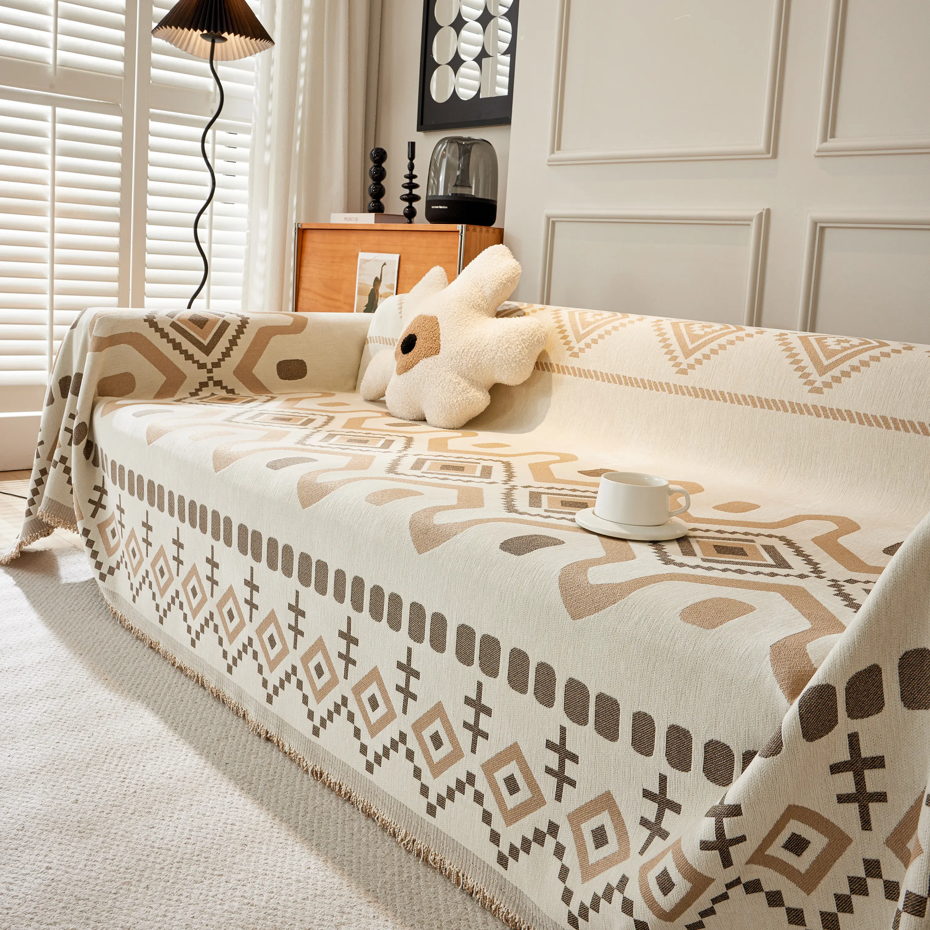 Boho Geometric Chenille Throw Sofa Cover Soft Textured Decorative Couch Blanket - Image 71