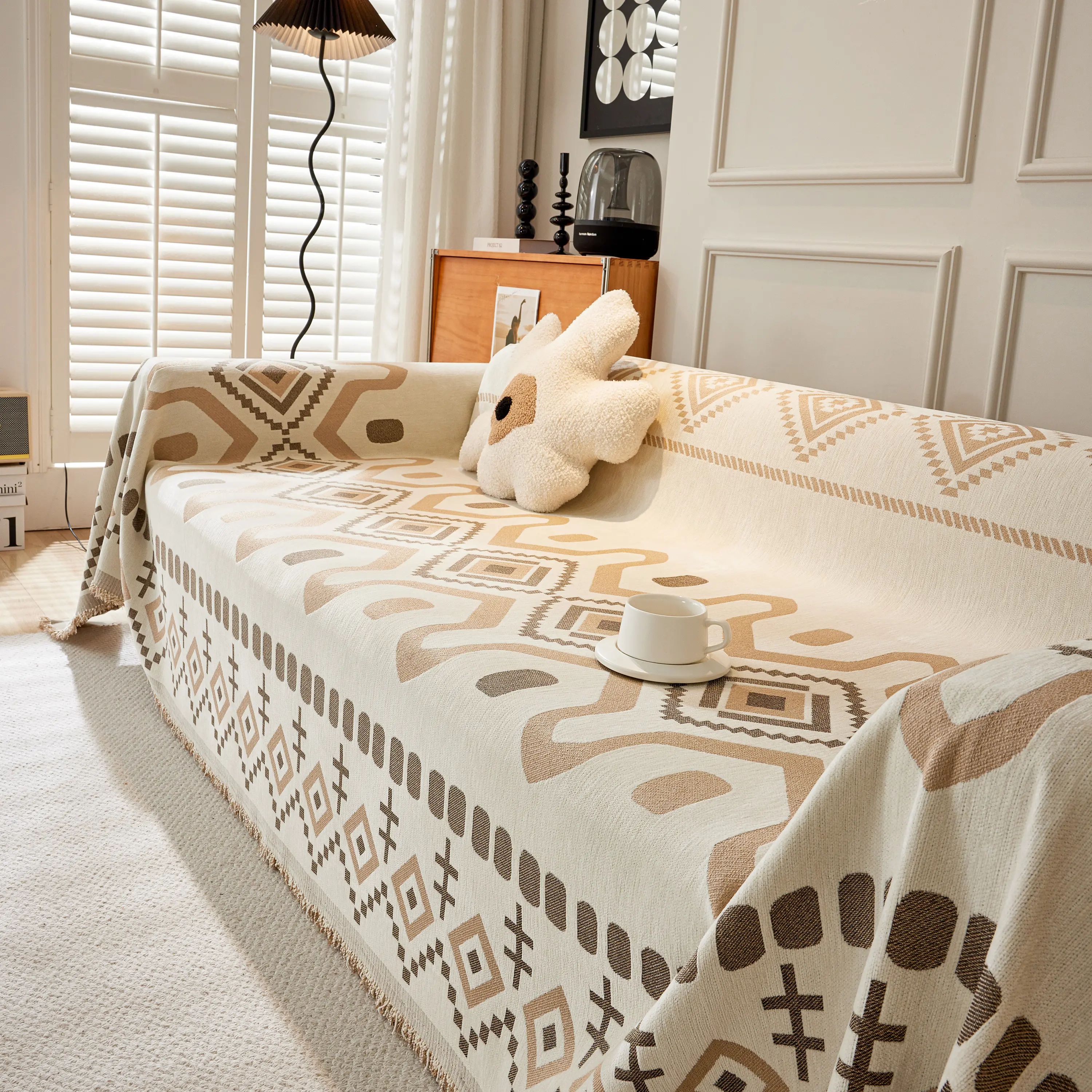 Boho Geometric Chenille Throw Sofa Cover Soft Textured Decorative Couch Blanket - Image 72