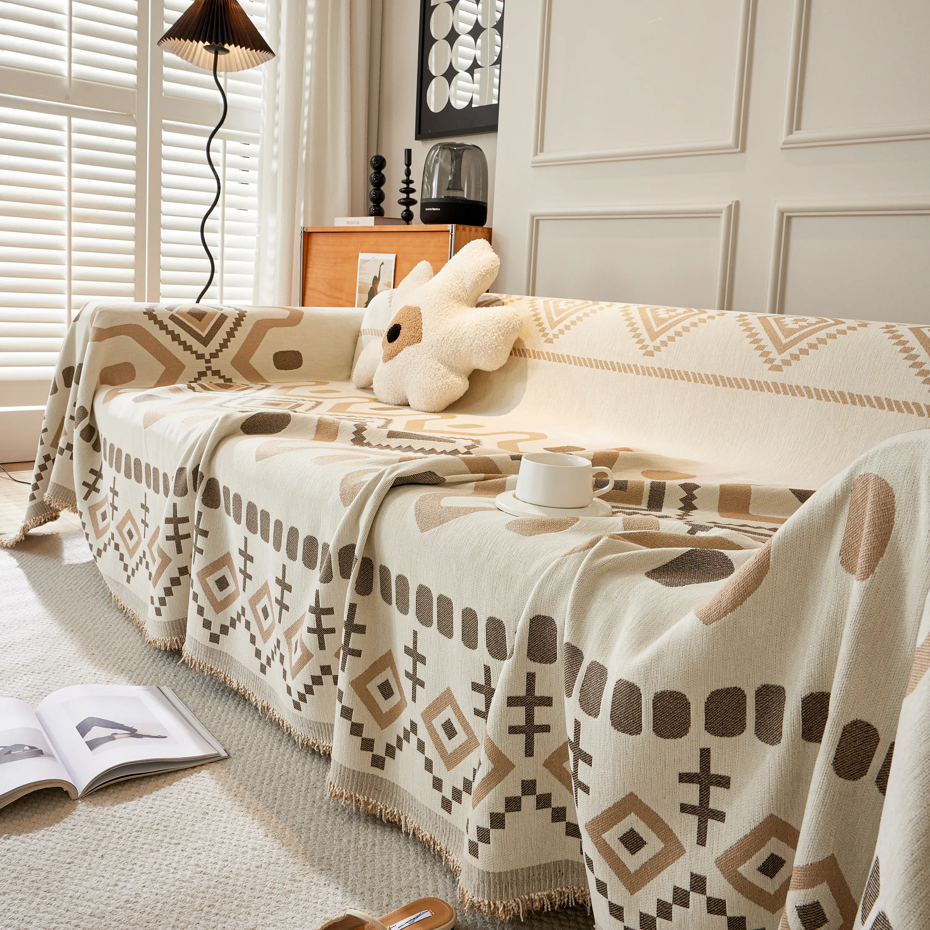 Boho Geometric Chenille Throw Sofa Cover Soft Textured Decorative Couch Blanket - Image 74