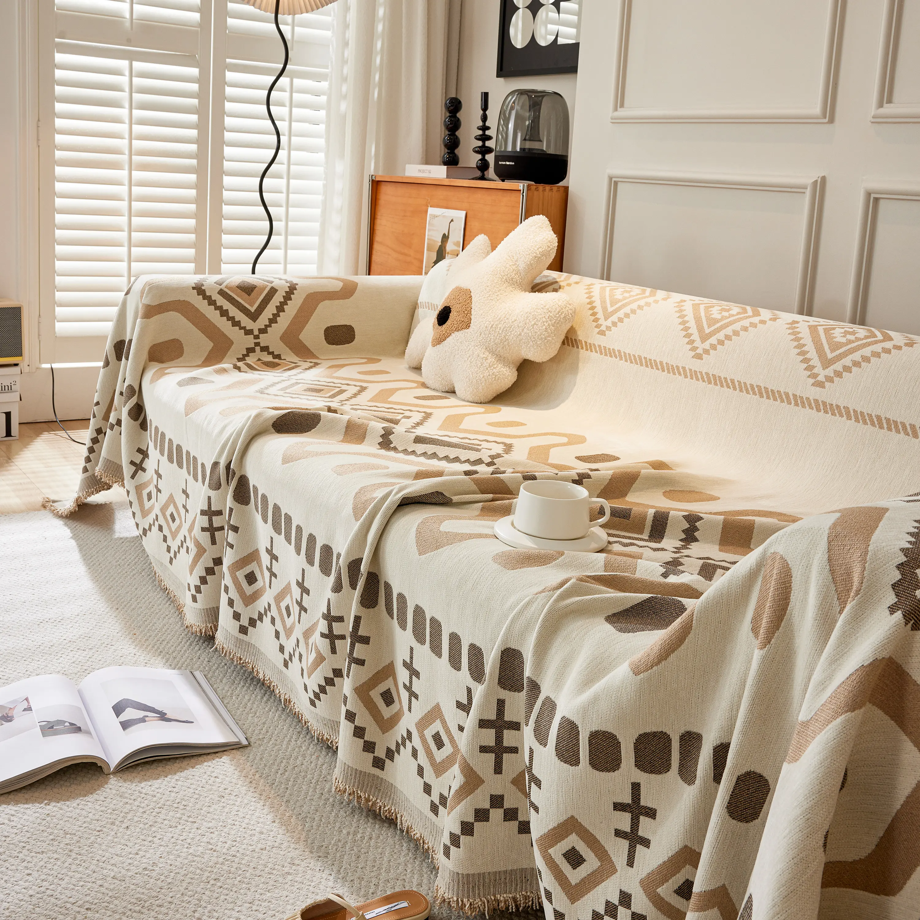 Boho Geometric Chenille Throw Sofa Cover Soft Textured Decorative Couch Blanket - Image 75