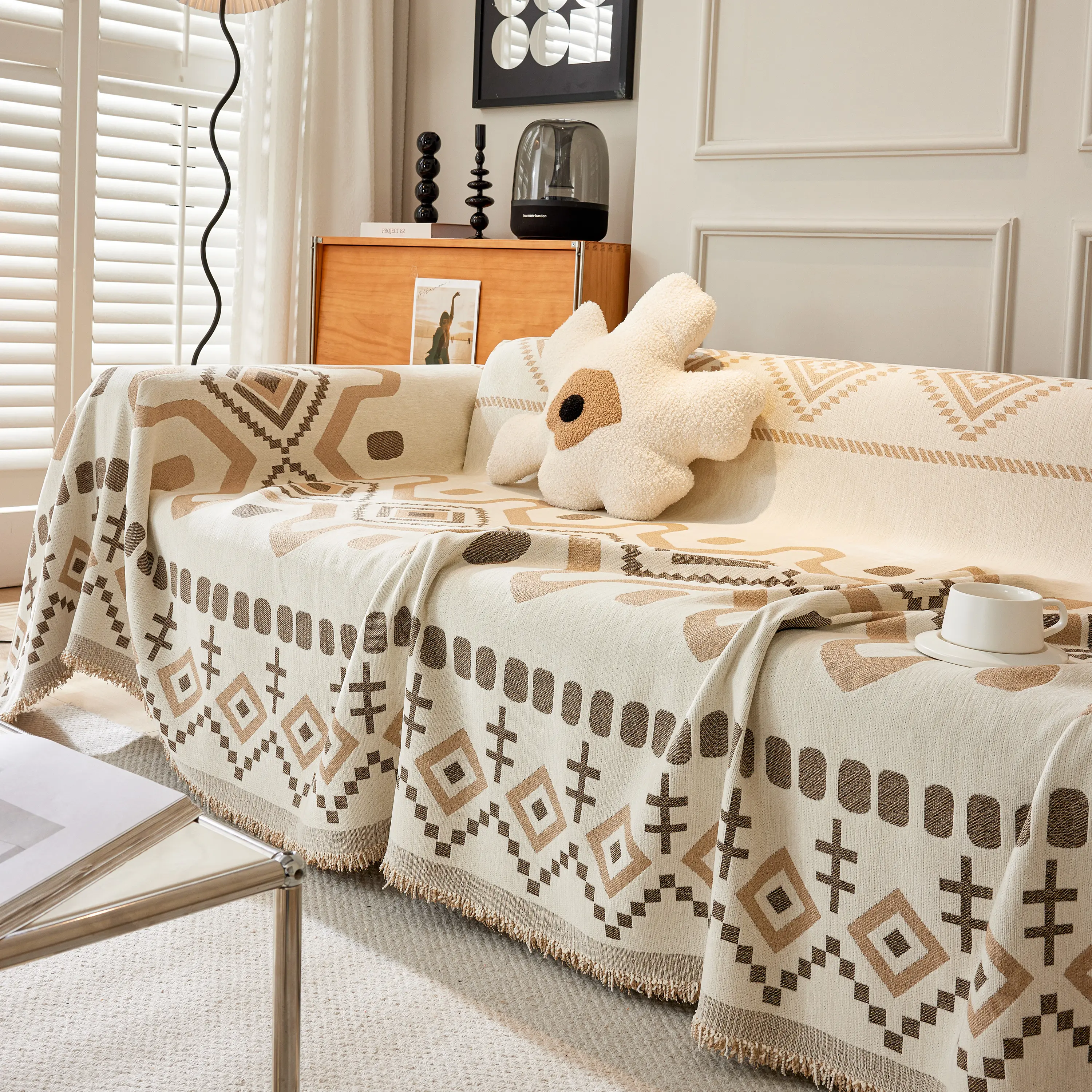 Boho Geometric Chenille Throw Sofa Cover Soft Textured Decorative Couch Blanket - Image 76