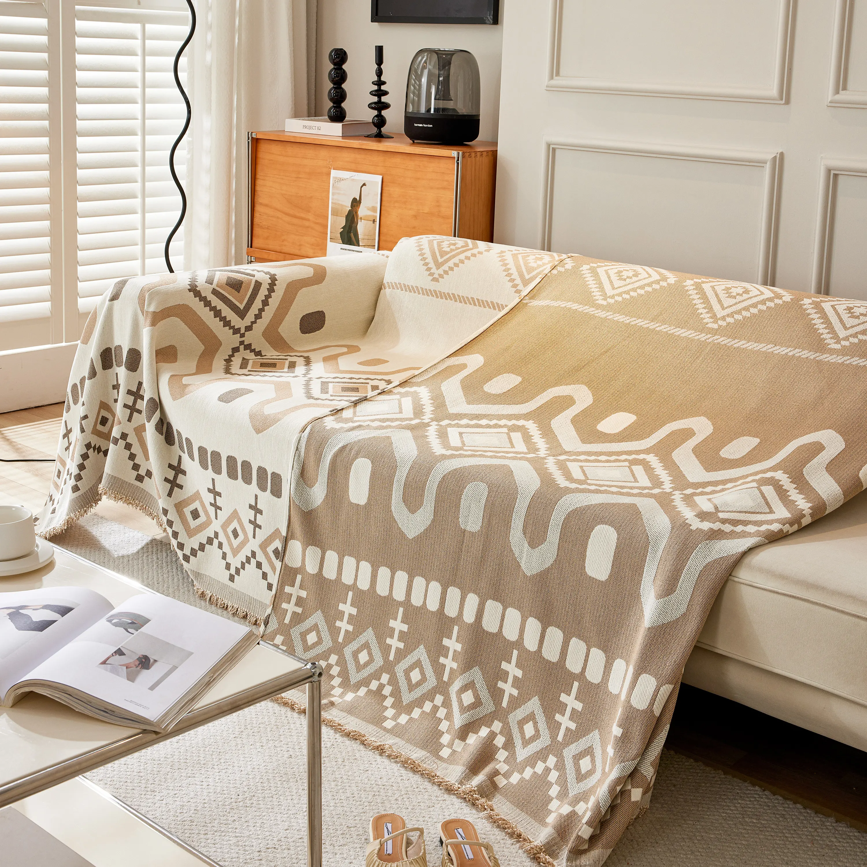 Boho Geometric Chenille Throw Sofa Cover Soft Textured Decorative Couch Blanket - Image 78