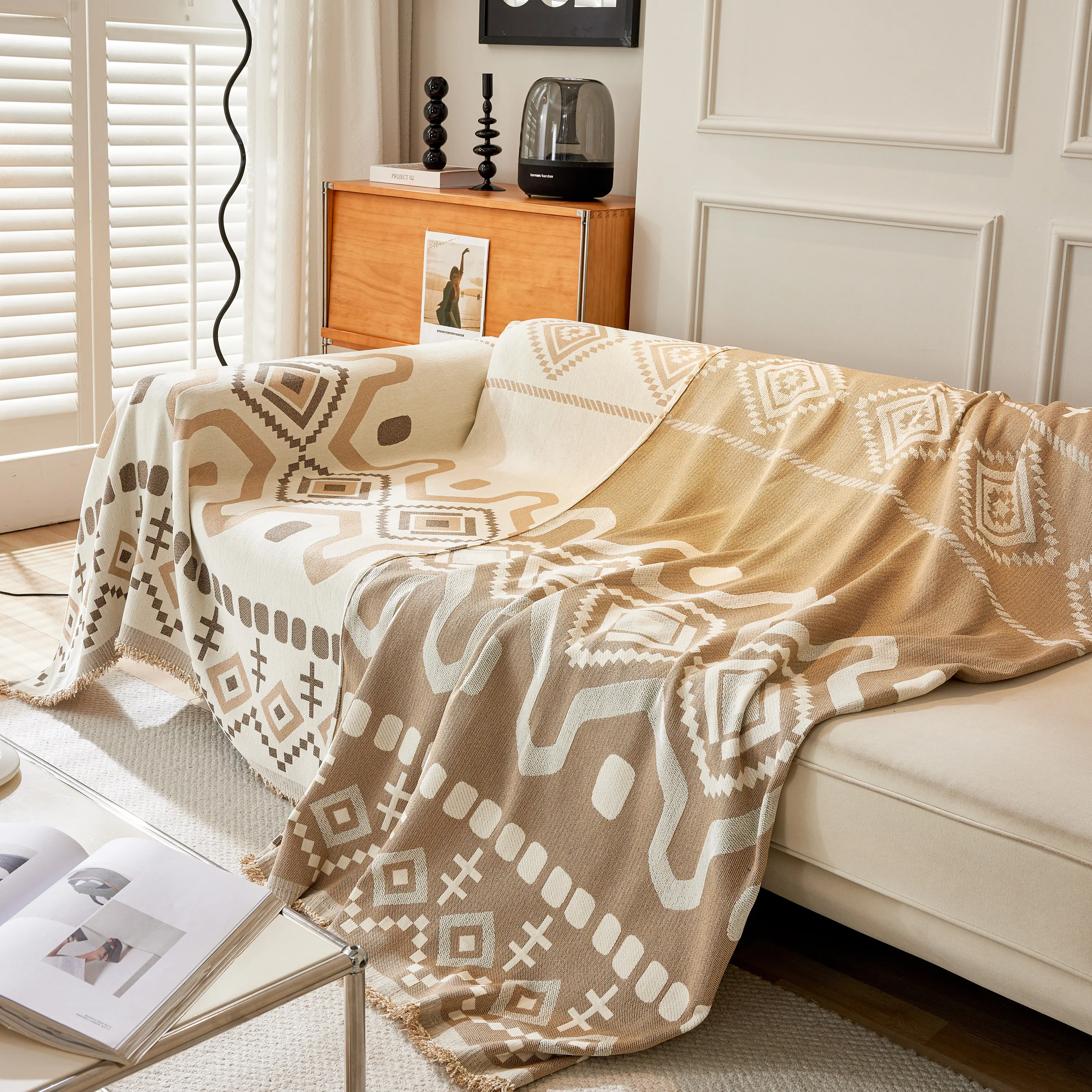 Boho Geometric Chenille Throw Sofa Cover Soft Textured Decorative Couch Blanket - Image 79