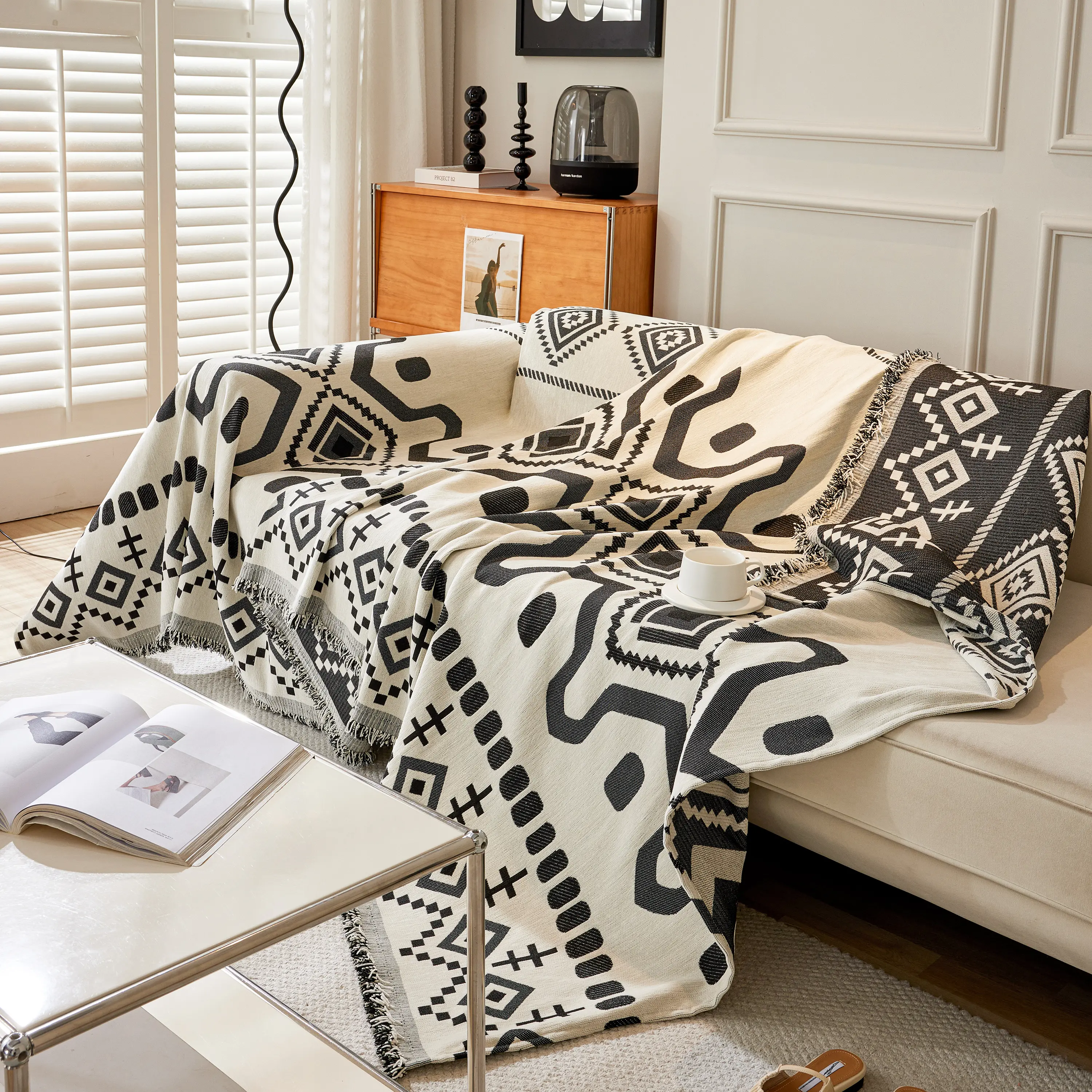 Boho Geometric Chenille Throw Sofa Cover Soft Textured Decorative Couch Blanket - Image 8