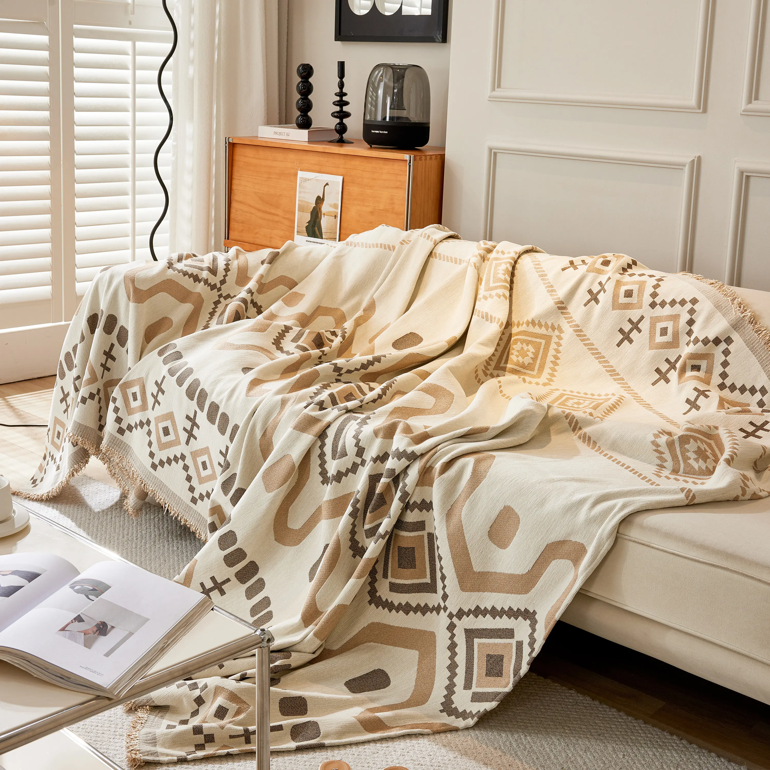 Boho Geometric Chenille Throw Sofa Cover Soft Textured Decorative Couch Blanket - Image 81