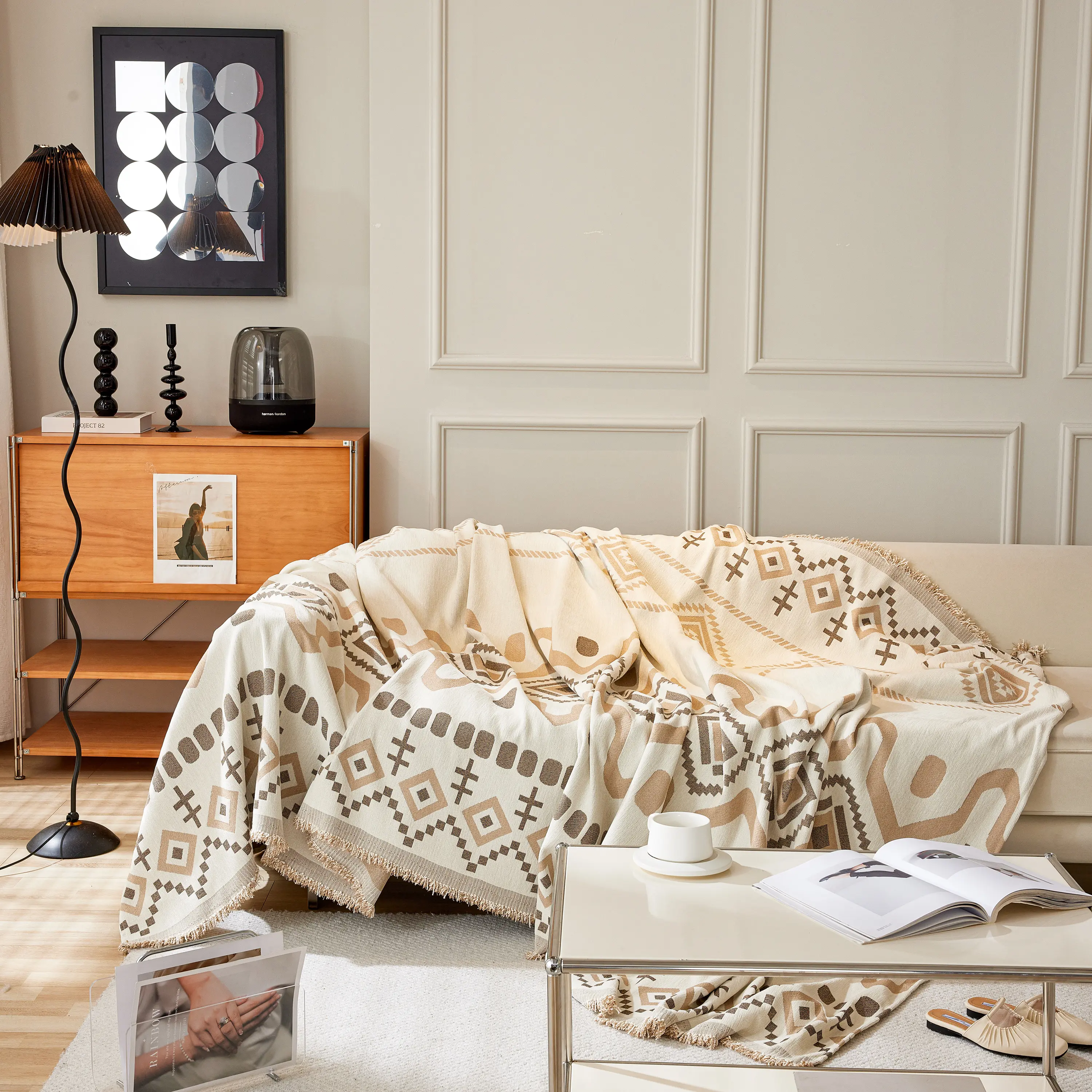 Boho Geometric Chenille Throw Sofa Cover Soft Textured Decorative Couch Blanket - Image 82