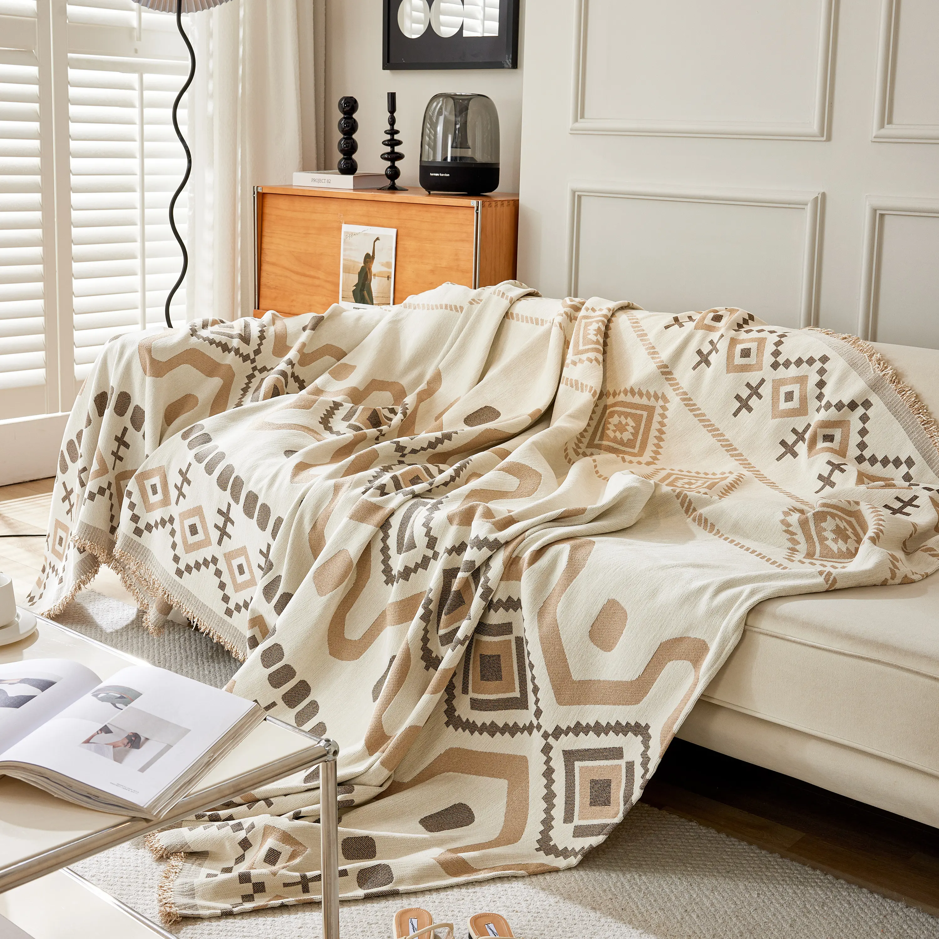 Boho Geometric Chenille Throw Sofa Cover Soft Textured Decorative Couch Blanket - Image 83