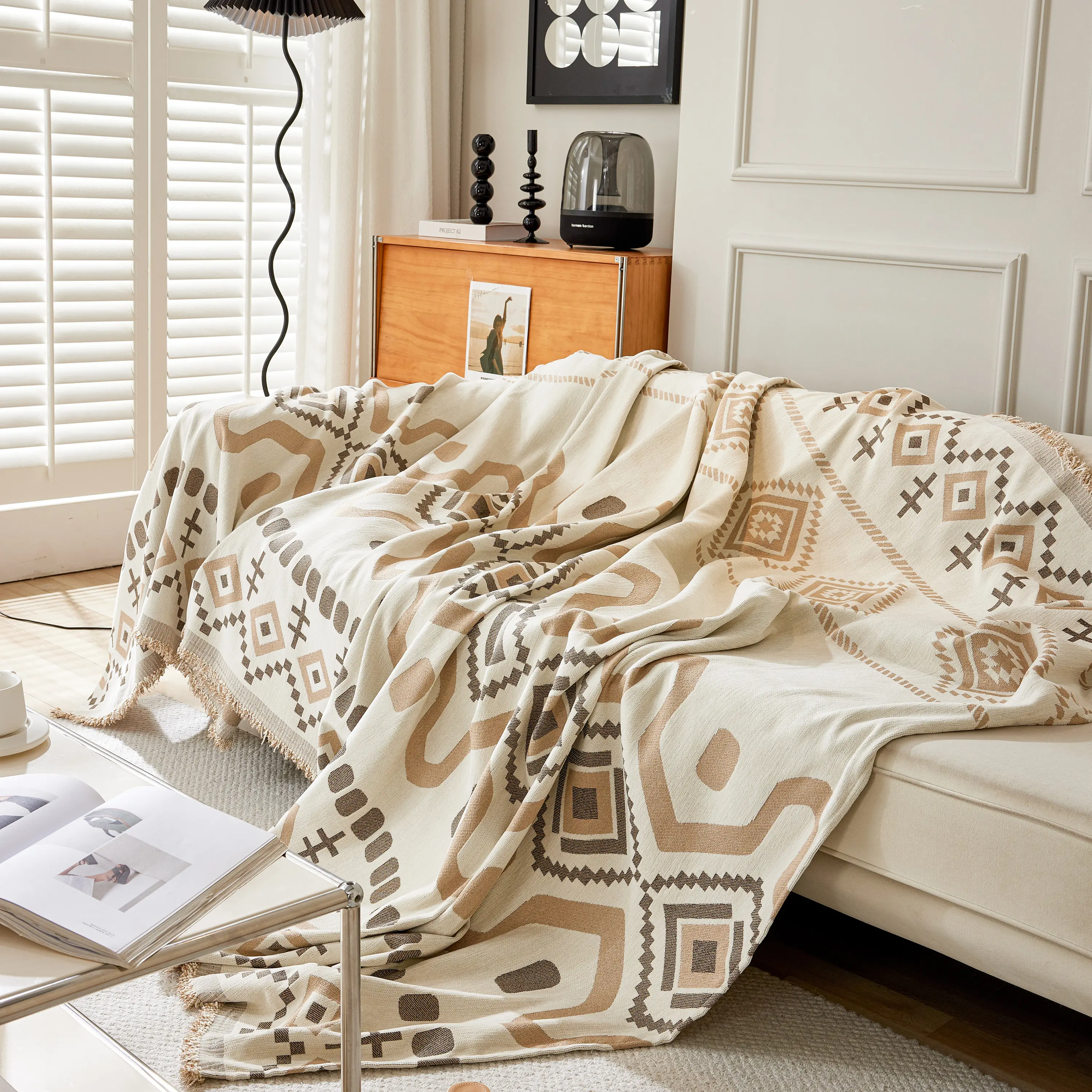 Boho Geometric Chenille Throw Sofa Cover Soft Textured Decorative Couch Blanket - Image 84