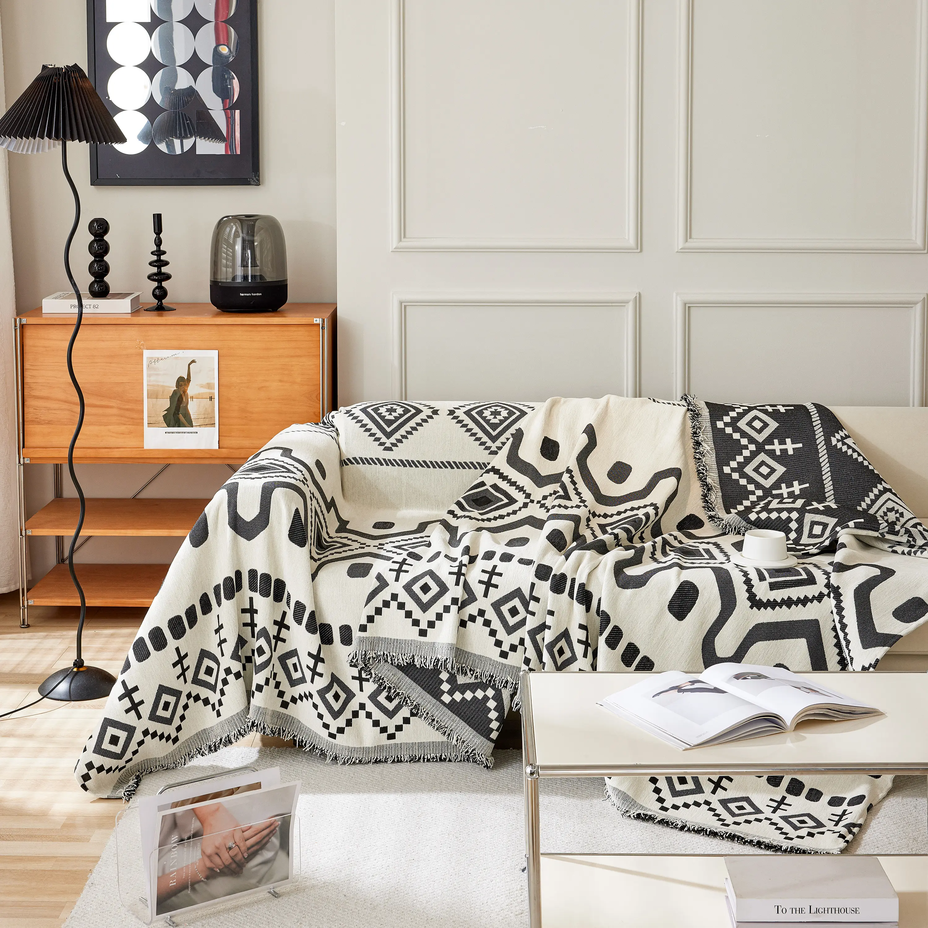 Boho Geometric Chenille Throw Sofa Cover Soft Textured Decorative Couch Blanket - Image 9