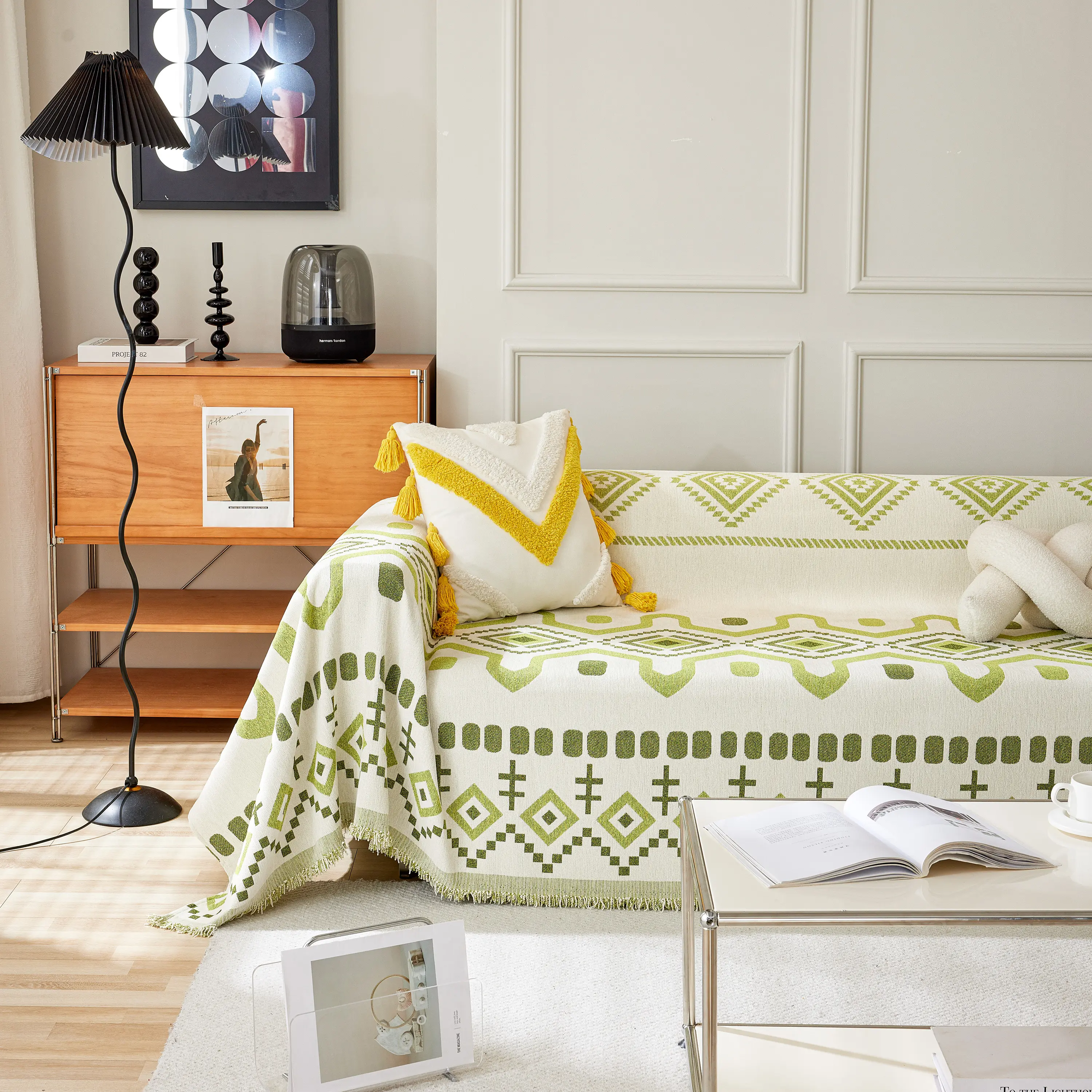 Boho Geometric Chenille Throw Sofa Cover Soft Textured Decorative Couch Blanket - Image 91