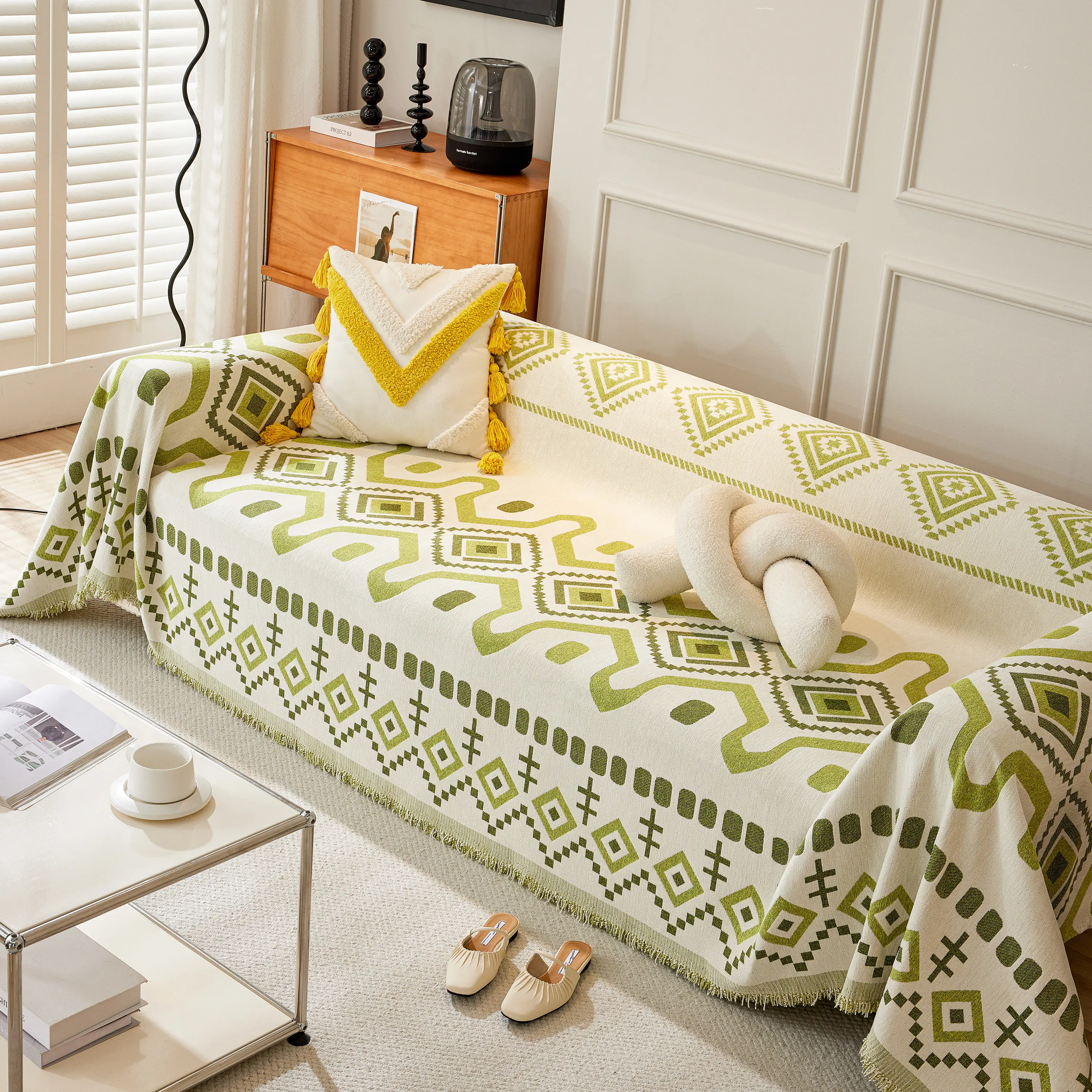 Boho Geometric Chenille Throw Sofa Cover Soft Textured Decorative Couch Blanket - Image 94
