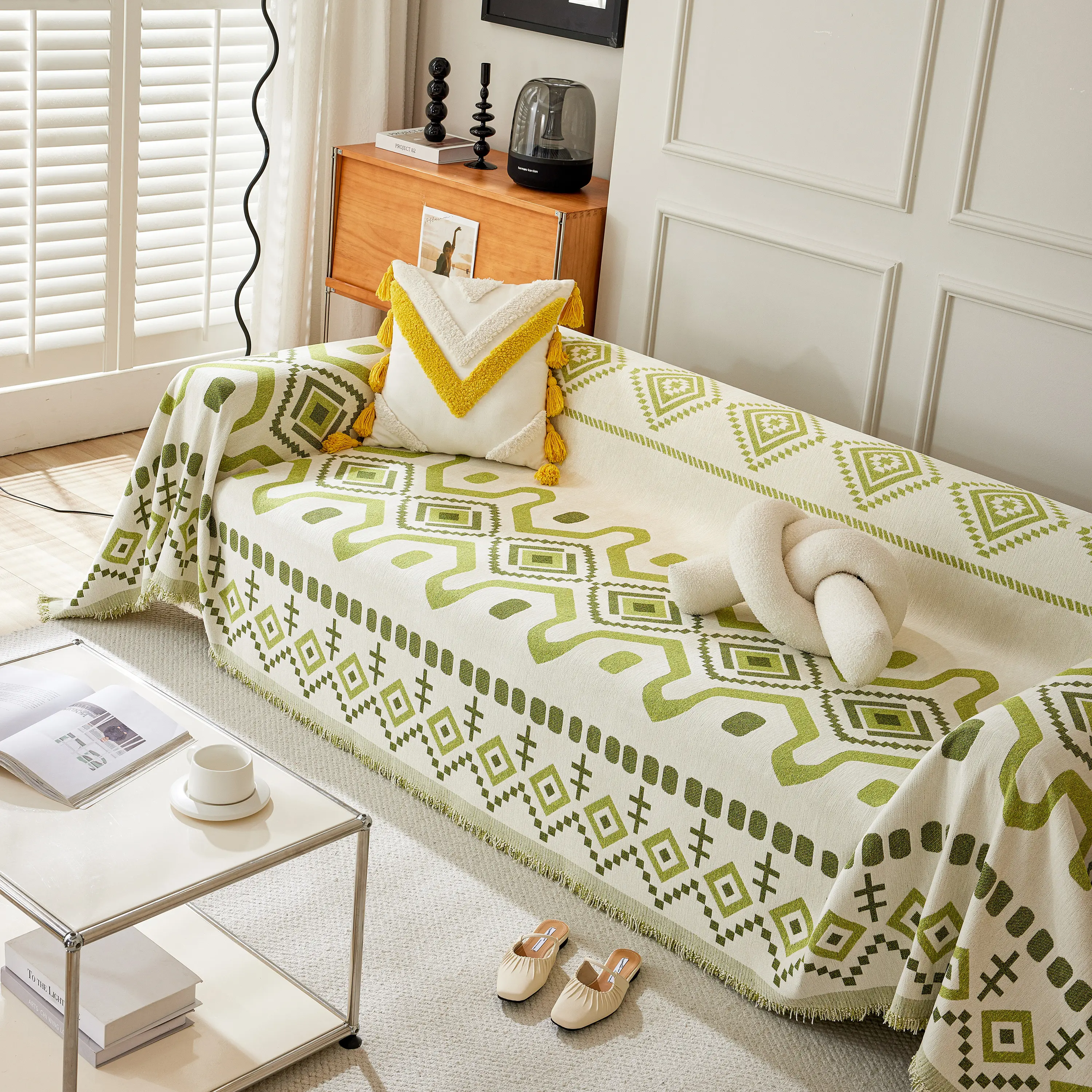 Boho Geometric Chenille Throw Sofa Cover Soft Textured Decorative Couch Blanket - Image 95