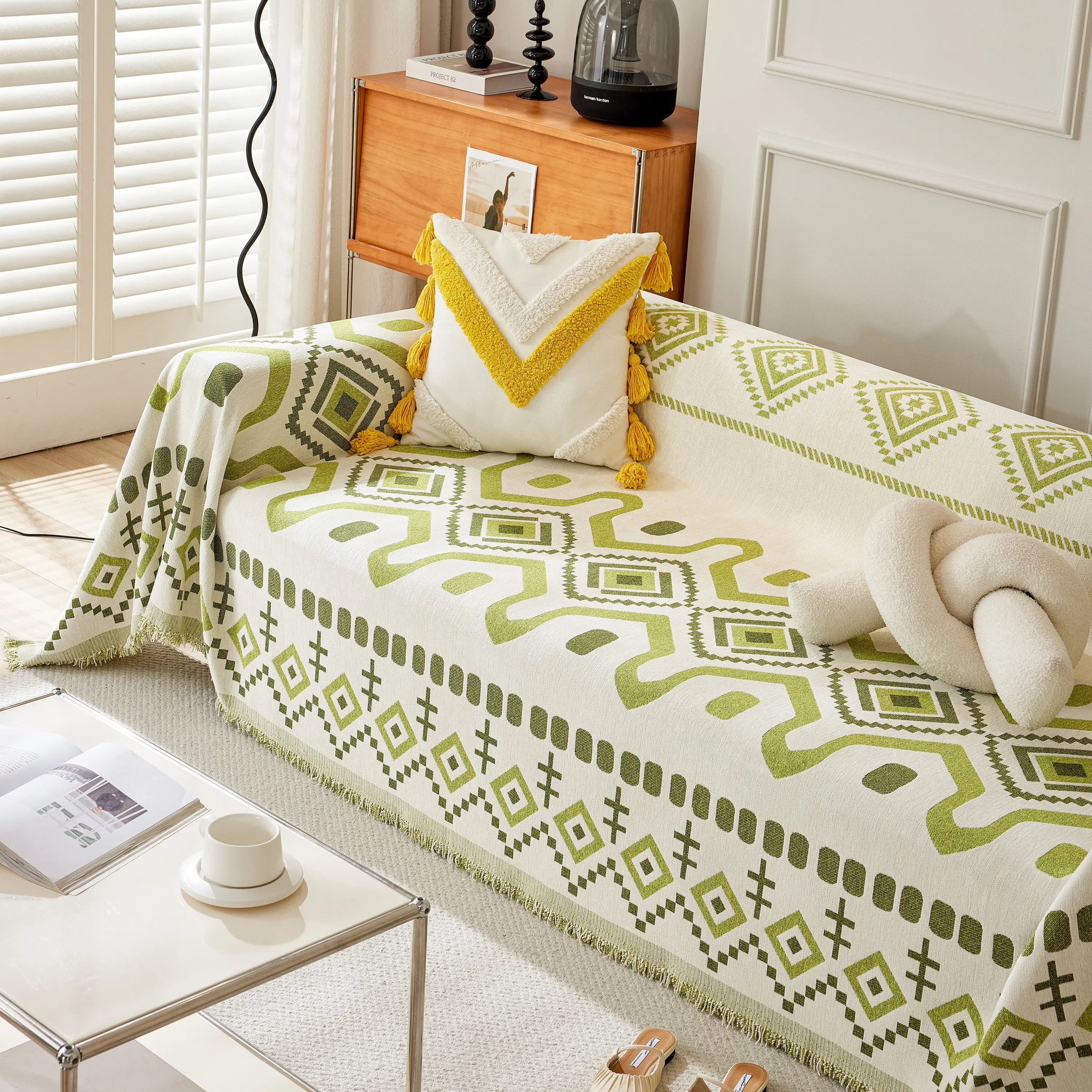 Boho Geometric Chenille Throw Sofa Cover Soft Textured Decorative Couch Blanket - Image 96