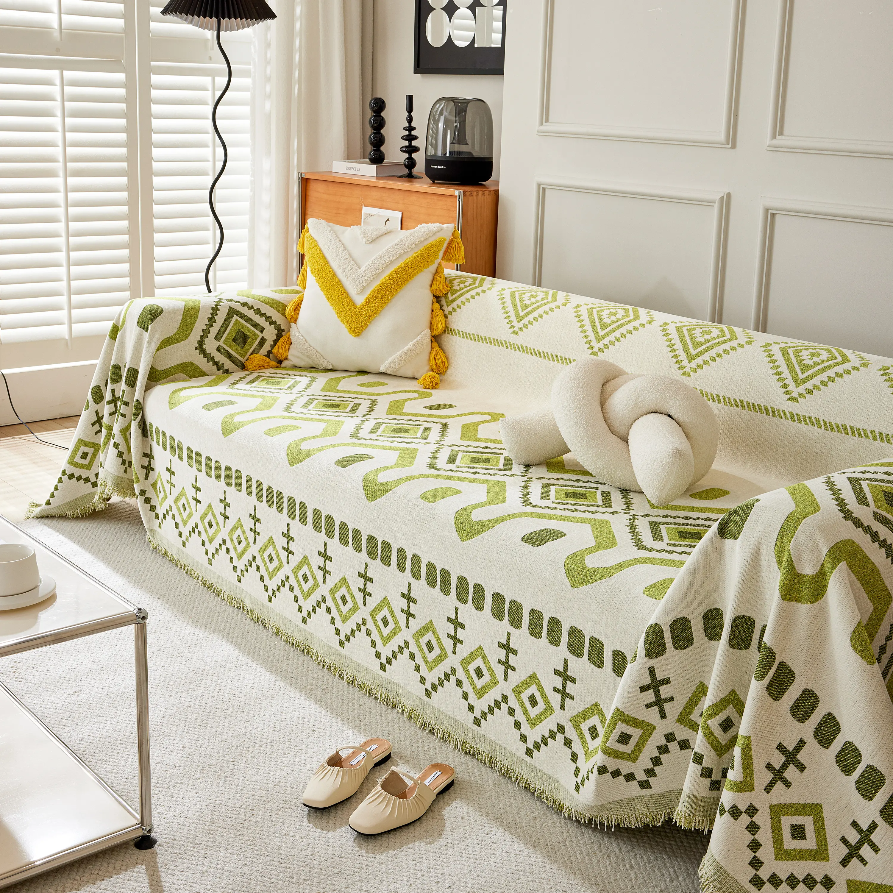 Boho Geometric Chenille Throw Sofa Cover Soft Textured Decorative Couch Blanket - Image 97