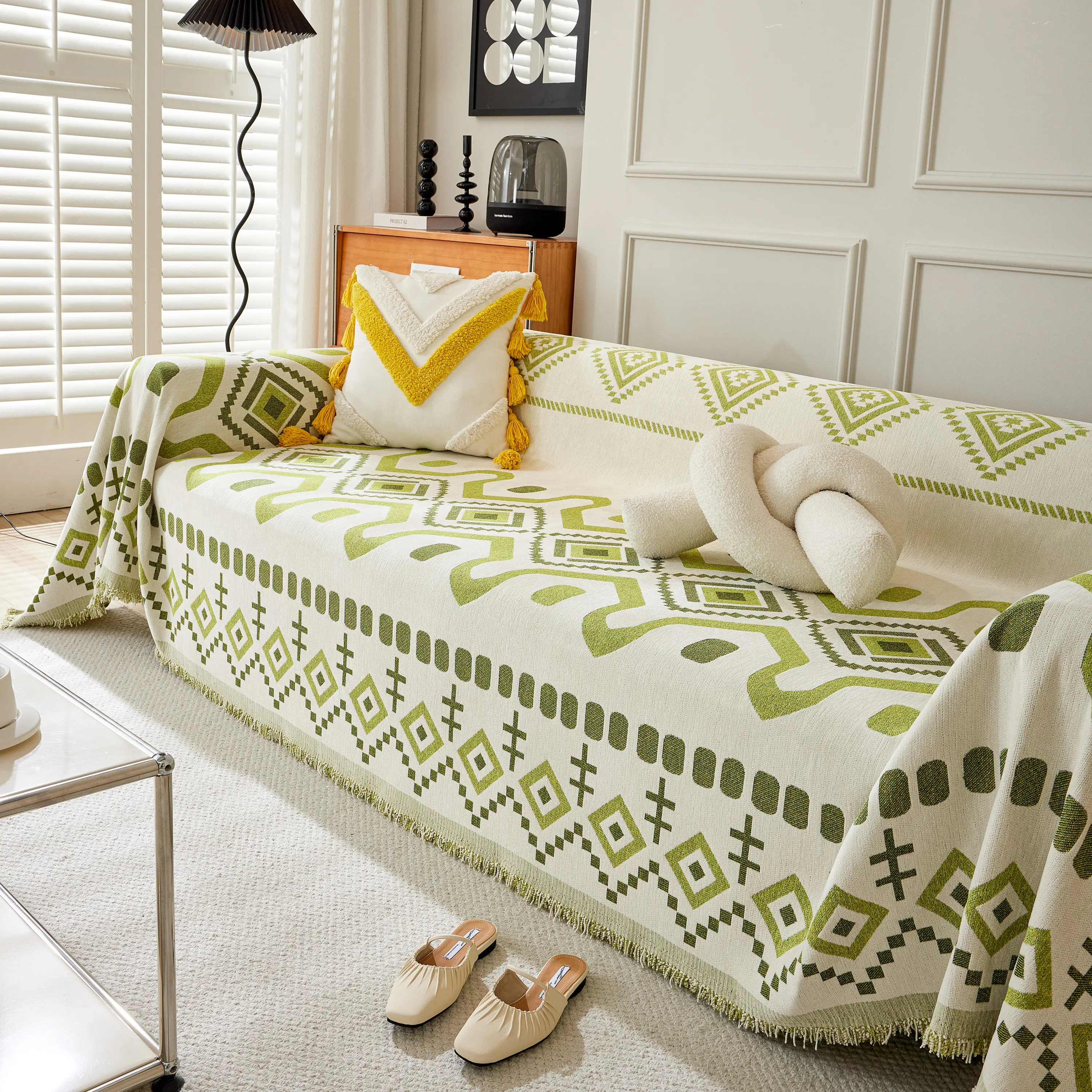 Boho Geometric Chenille Throw Sofa Cover Soft Textured Decorative Couch Blanket - Image 98