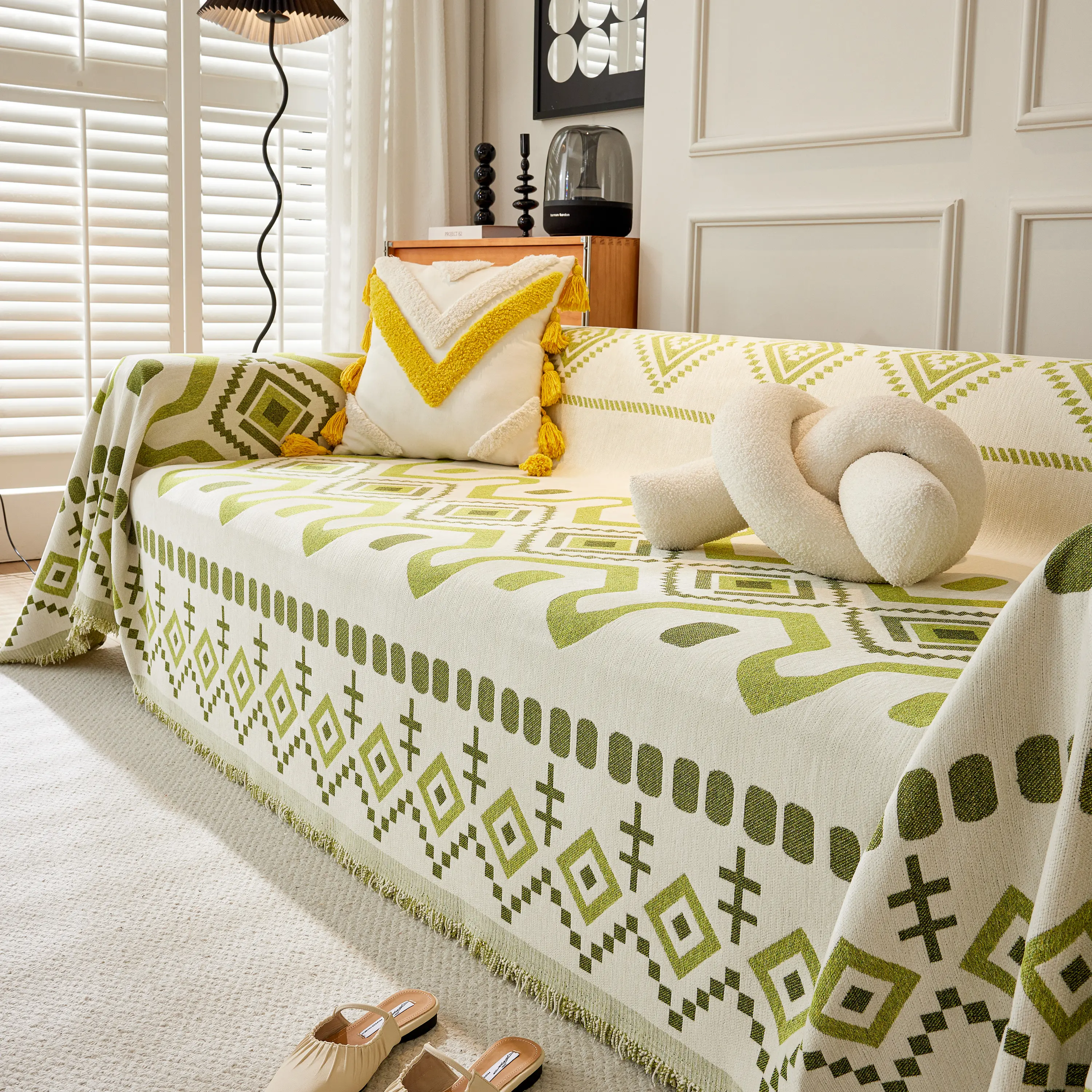 Boho Geometric Chenille Throw Sofa Cover Soft Textured Decorative Couch Blanket - Image 99