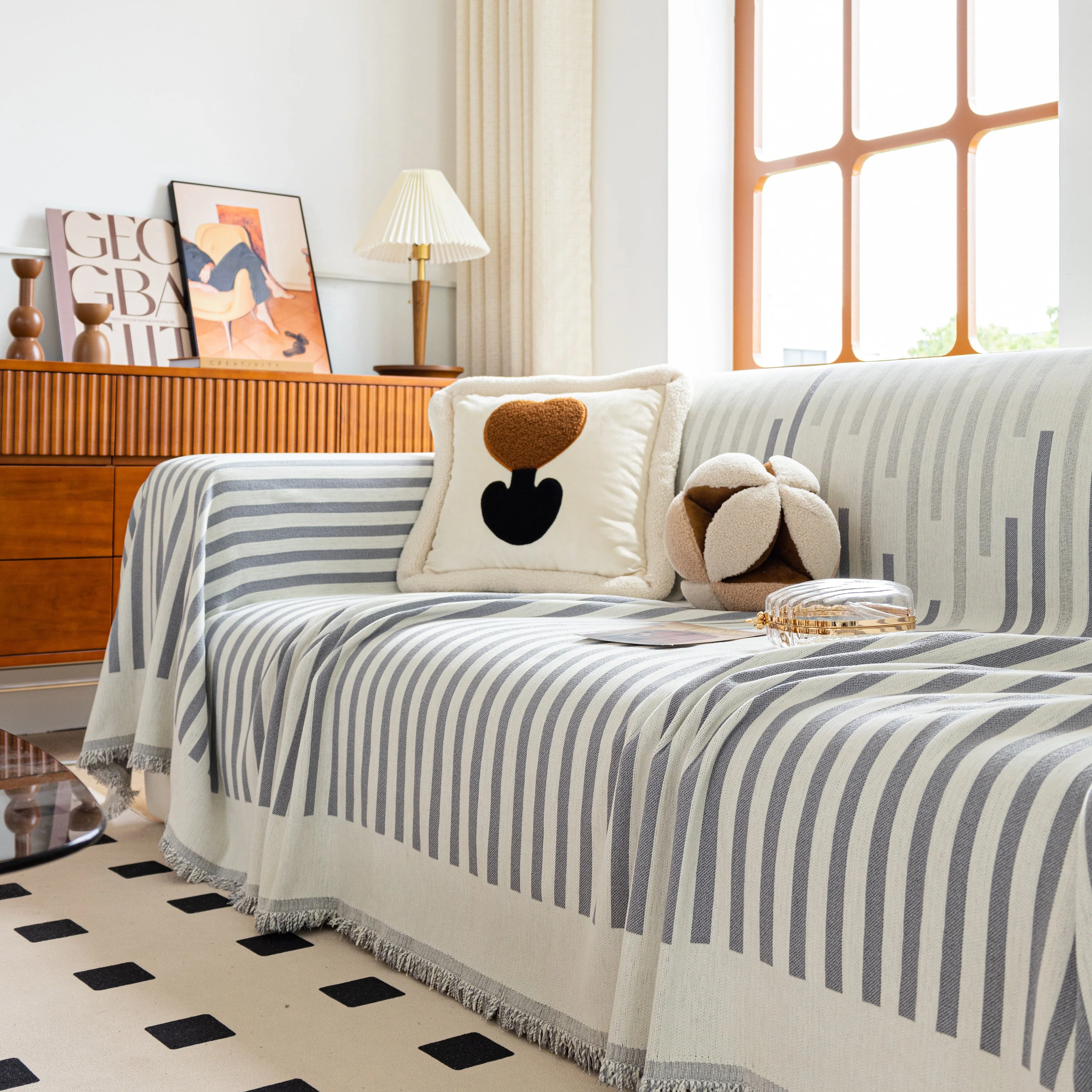 Boho Stripe Sectional Couch Cover Soft Chenille Sofa Slipcovers Blanket on The Sofa for Living Room - Image 10