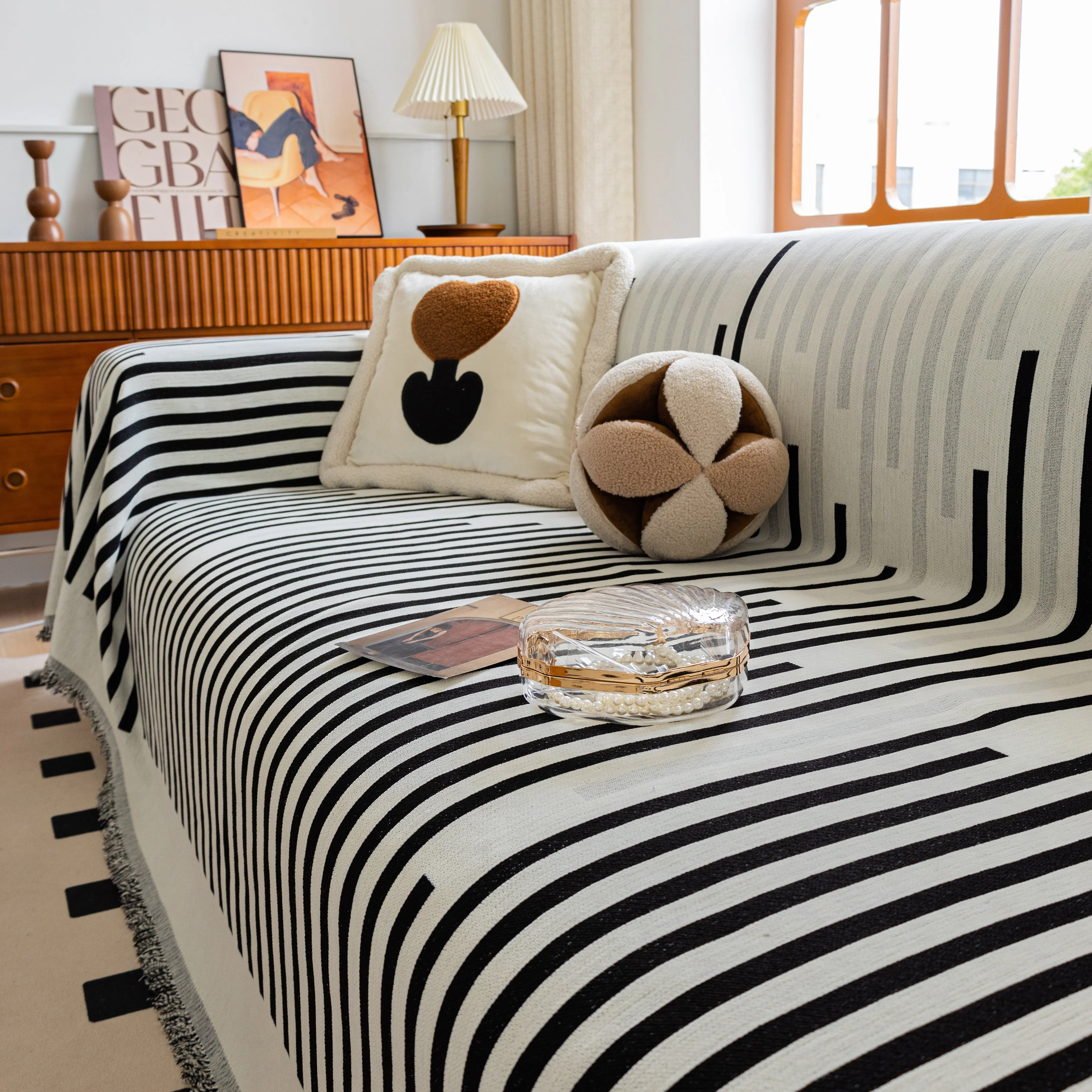 Boho Stripe Sectional Couch Cover Soft Chenille Sofa Slipcovers Blanket on The Sofa for Living Room - Image 100