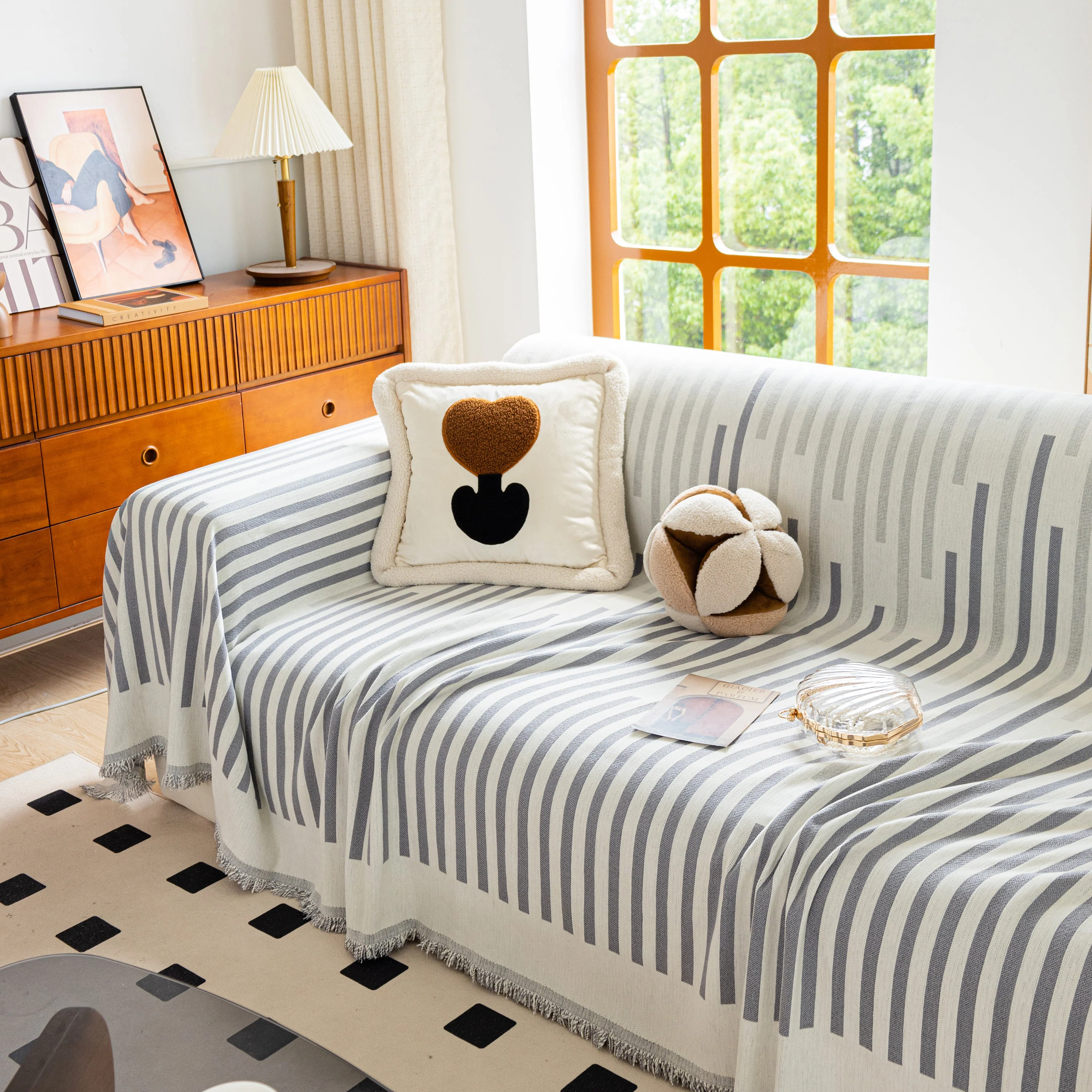 Boho Stripe Sectional Couch Cover Soft Chenille Sofa Slipcovers Blanket on The Sofa for Living Room - Image 11