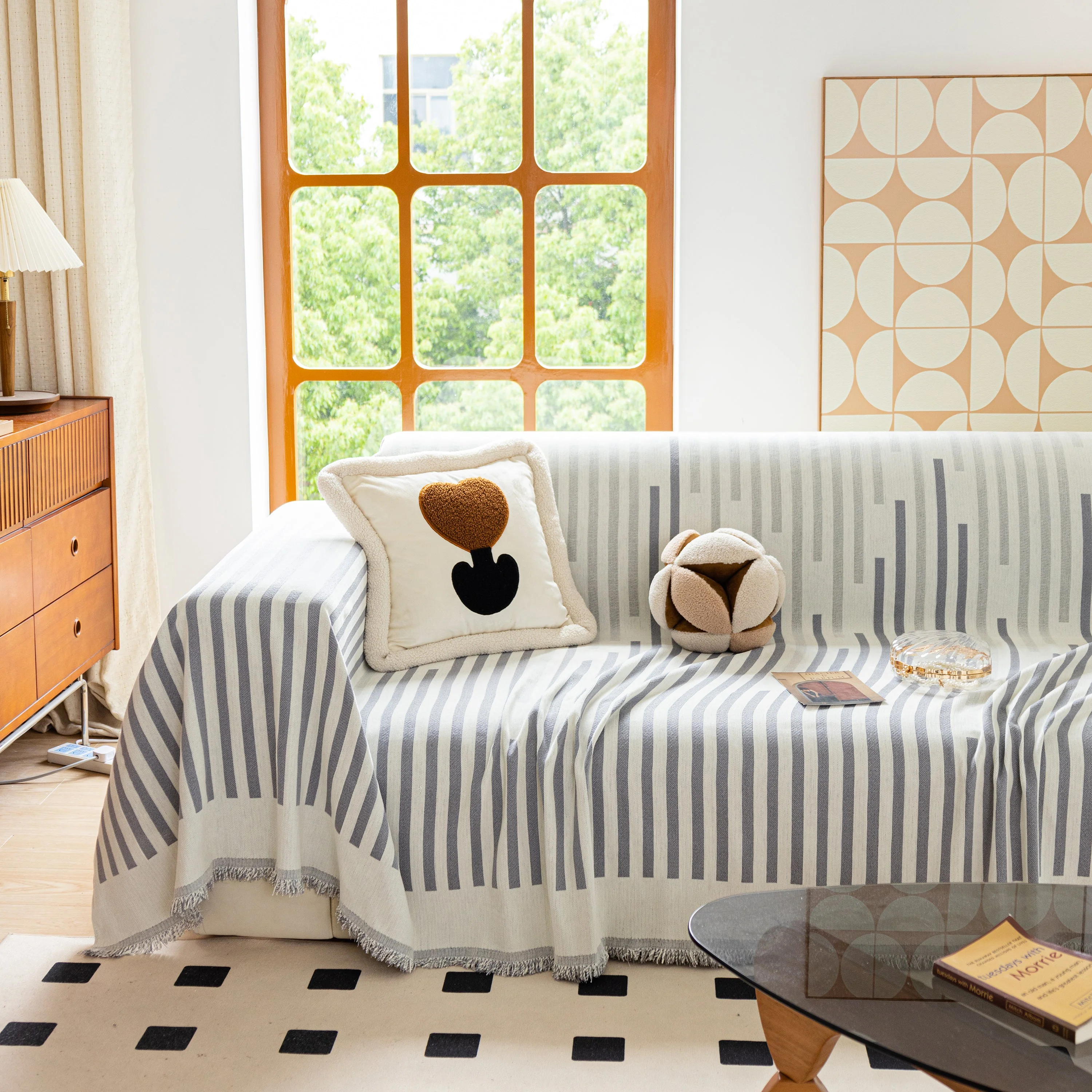Boho Stripe Sectional Couch Cover Soft Chenille Sofa Slipcovers Blanket on The Sofa for Living Room - Image 12