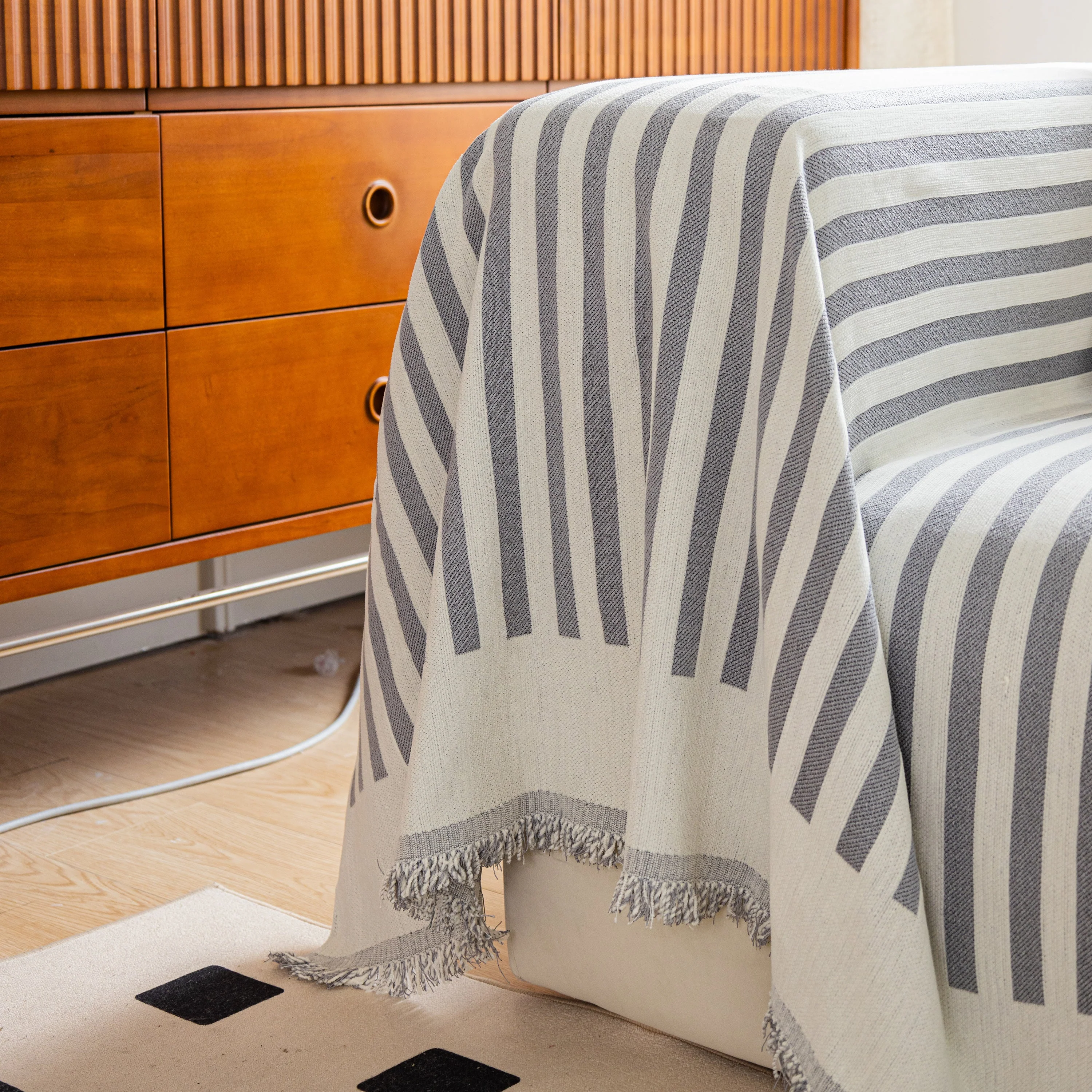 Boho Stripe Sectional Couch Cover Soft Chenille Sofa Slipcovers Blanket on The Sofa for Living Room - Image 15