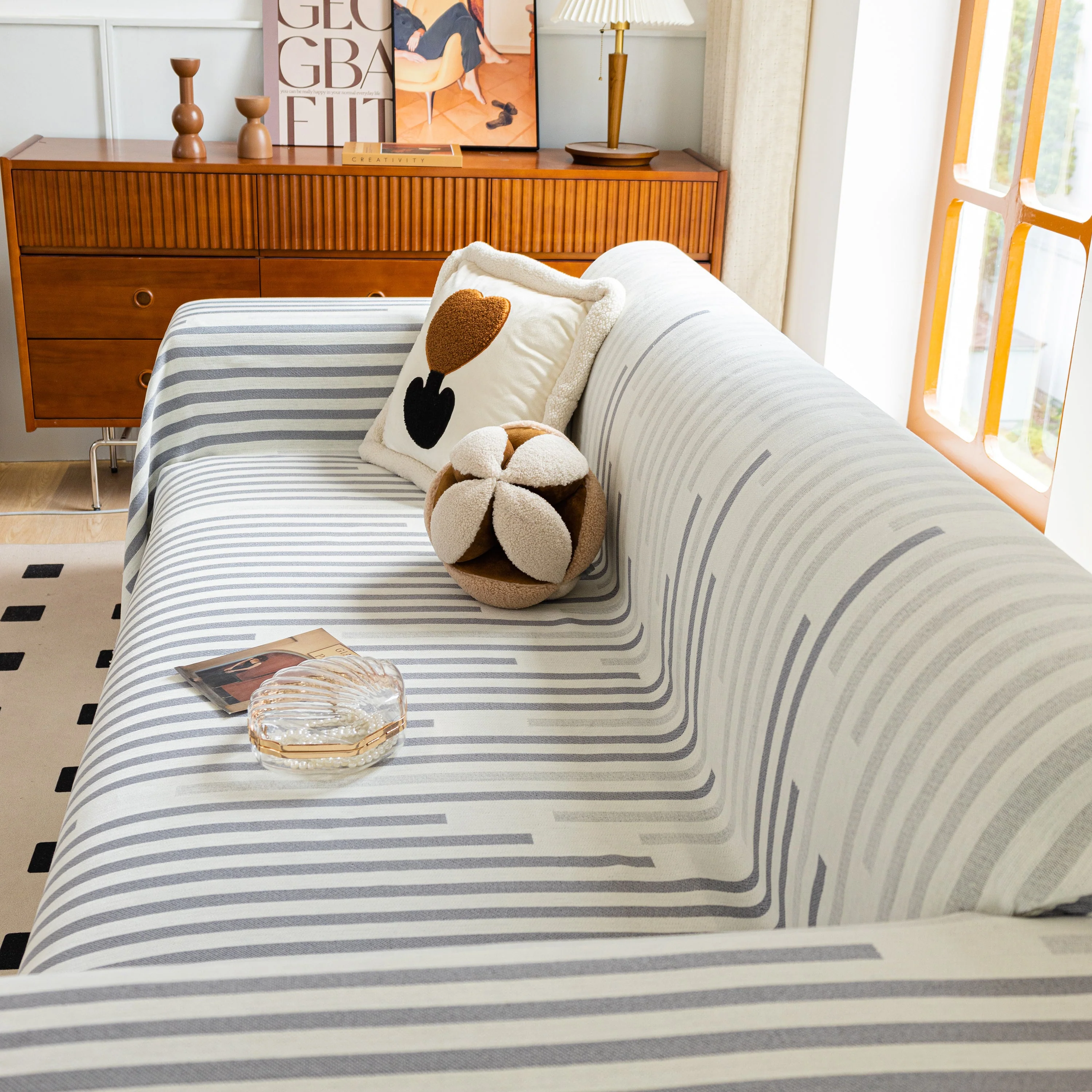 Boho Stripe Sectional Couch Cover Soft Chenille Sofa Slipcovers Blanket on The Sofa for Living Room - Image 16