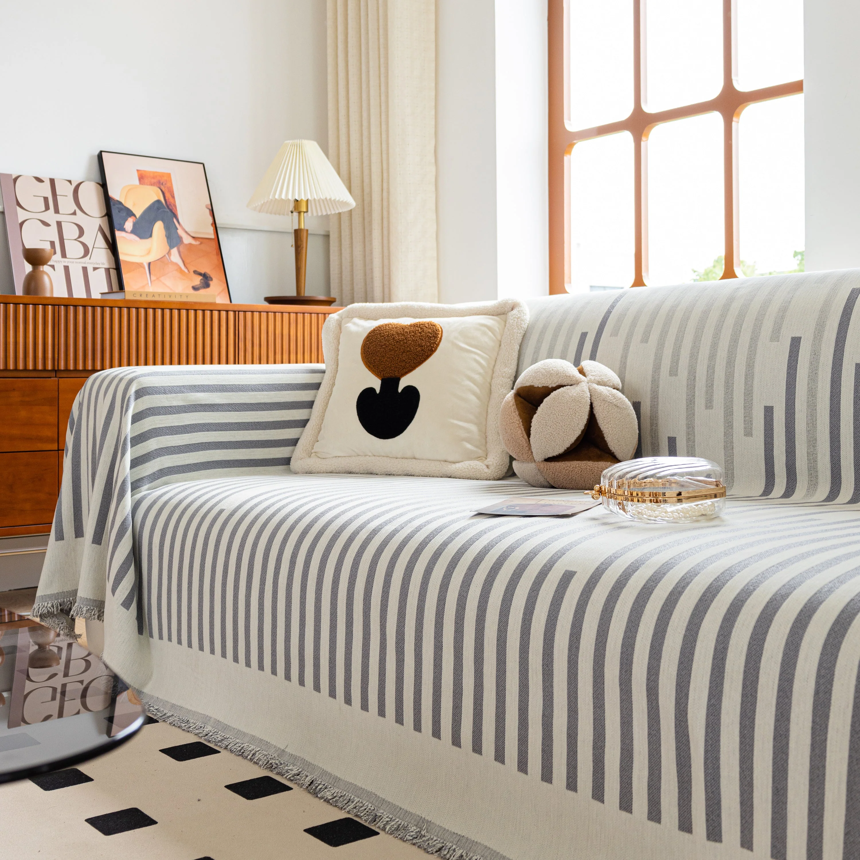 Boho Stripe Sectional Couch Cover Soft Chenille Sofa Slipcovers Blanket on The Sofa for Living Room - Image 17