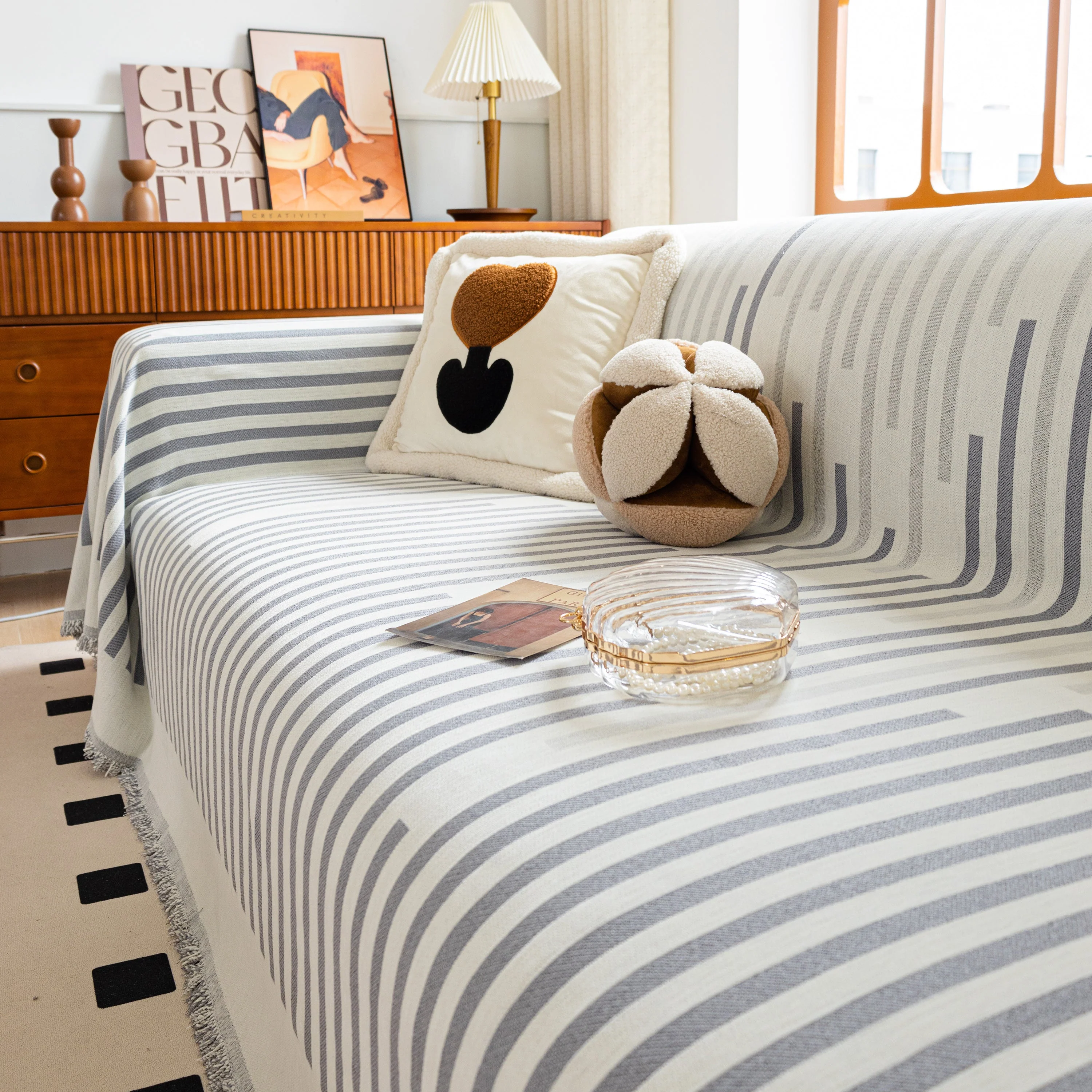Boho Stripe Sectional Couch Cover Soft Chenille Sofa Slipcovers Blanket on The Sofa for Living Room - Image 18