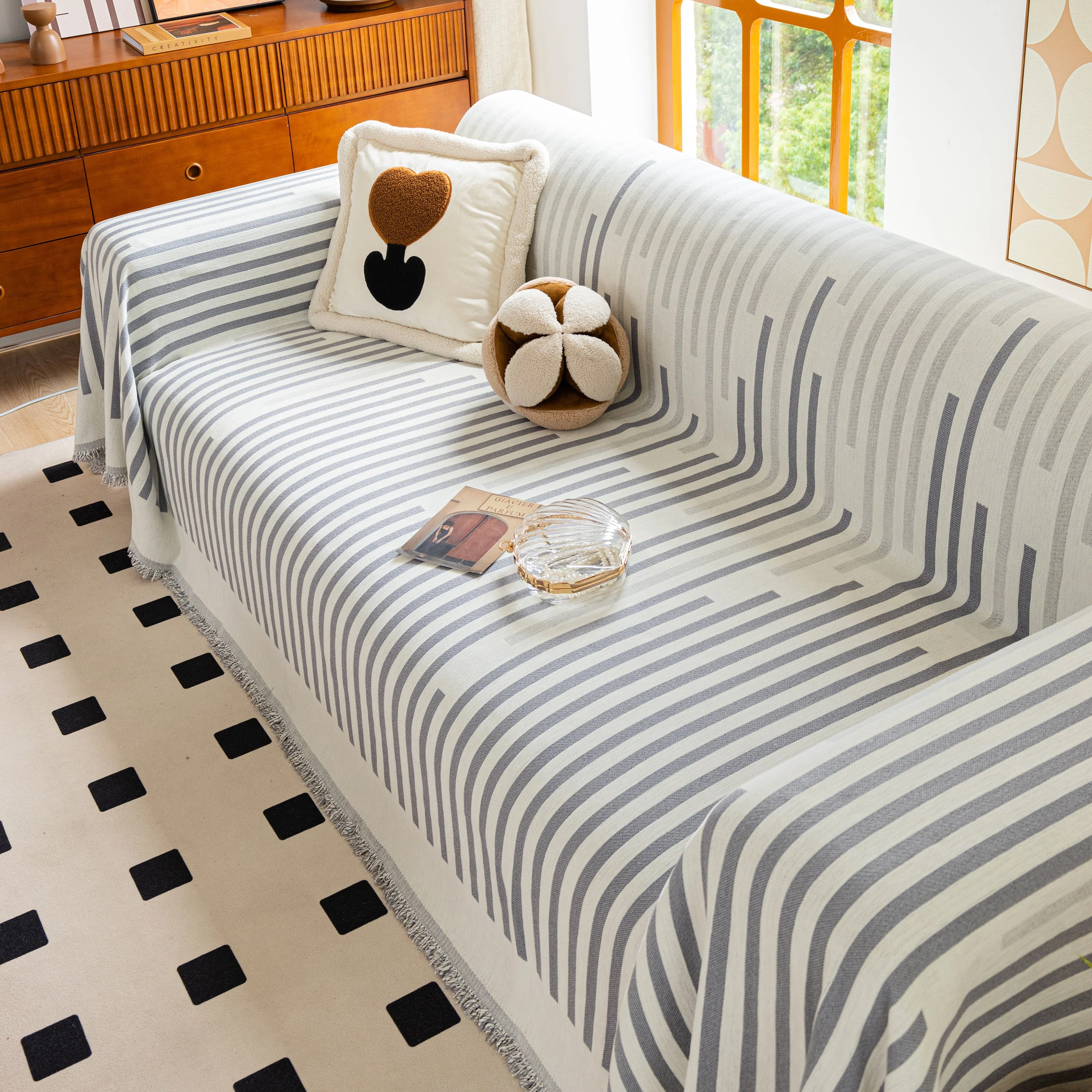 Boho Stripe Sectional Couch Cover Soft Chenille Sofa Slipcovers Blanket on The Sofa for Living Room - Image 19